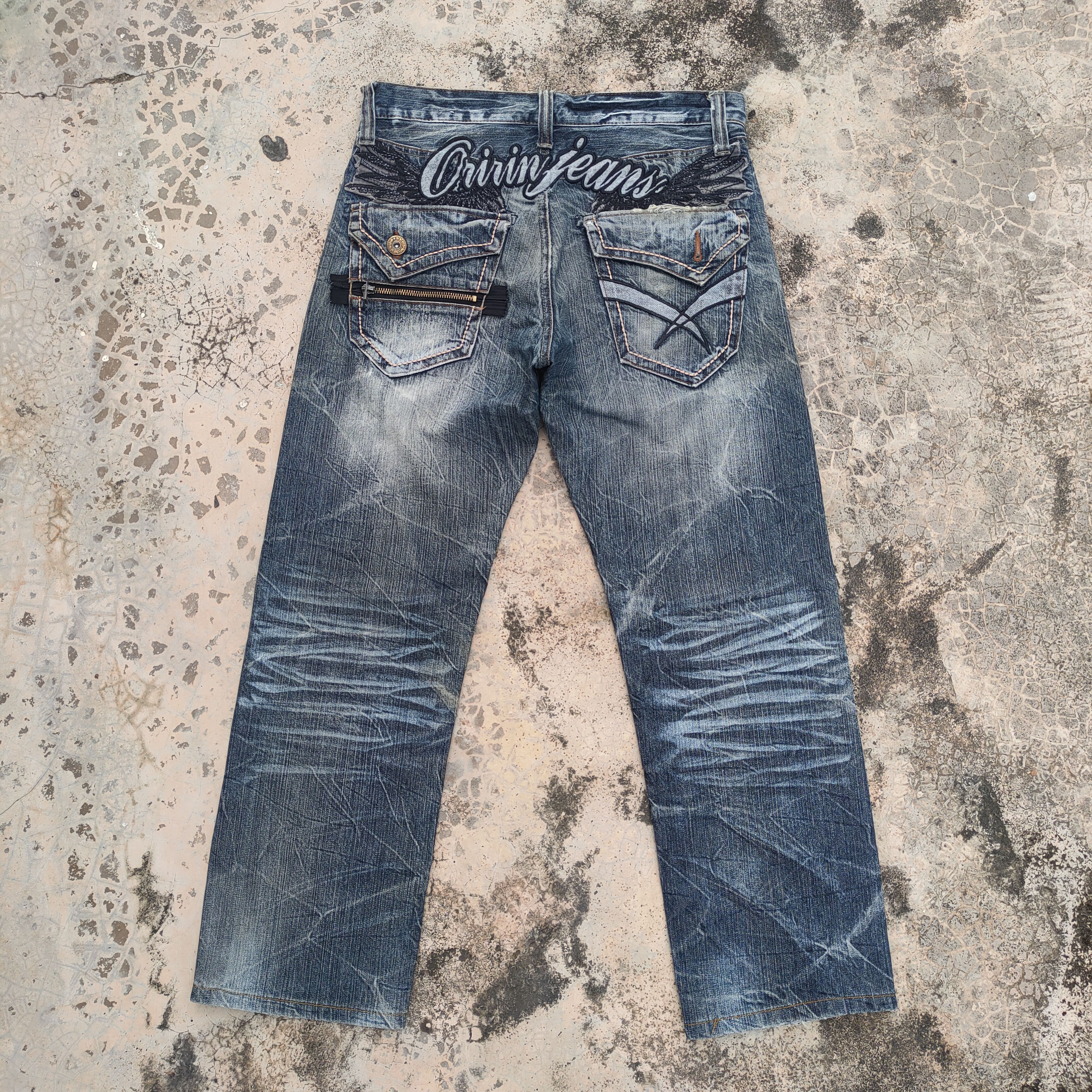 Japanese Brand VINTAGE ORIRIN EMBROIDERE WING FADED RIPPED JEAN DENIM PANTS Size US 32 / EU 48 - 1 Thumbnail