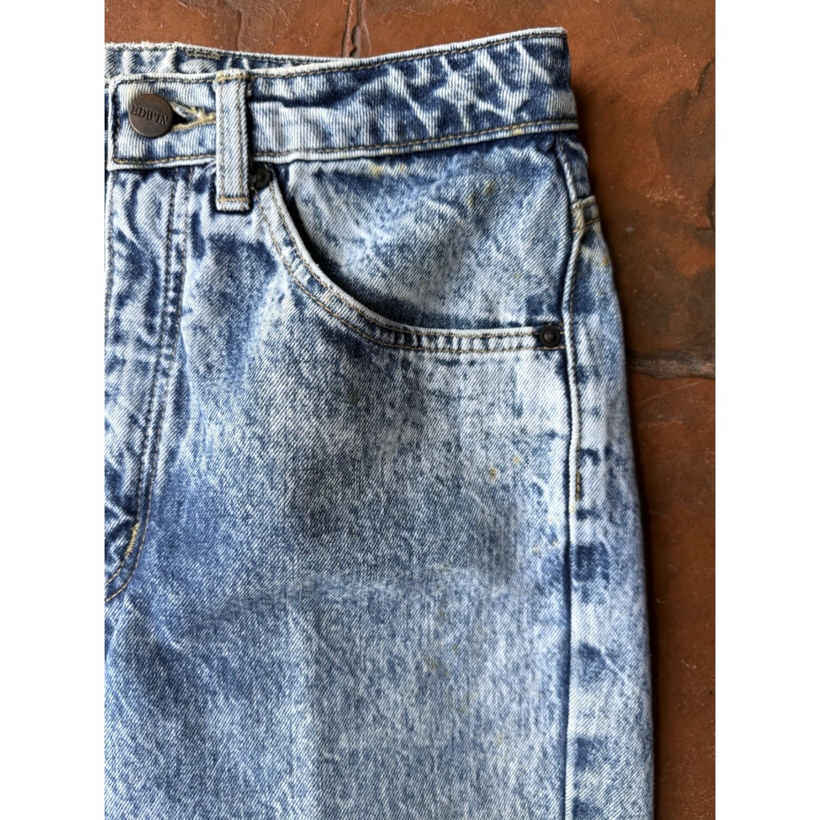 Edwin VINTAGE Edwin Denim Straight Jeans Women’s 24x26 Acid Wash Slim Blue 80s Size 42" / US 20 - 5 Thumbnail