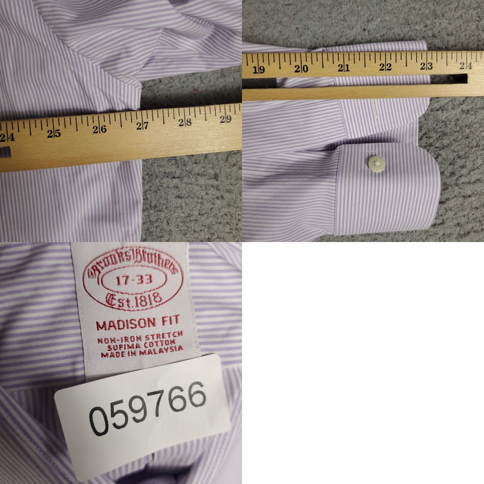Brooks Brothers Brooks Brothers Dress Shirt Mens 17 Purple Striped Long Sleeve Button Up Regular Fit Size 46R - 8 Thumbnail