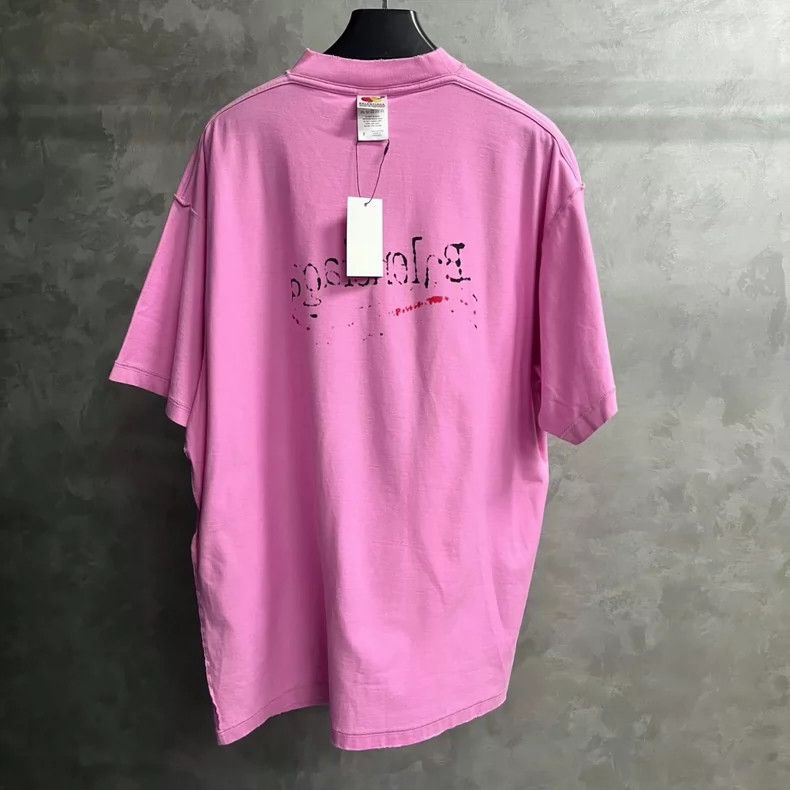 Balenciaga Balenciaga Pink Logo Printed Pullover Short Sleeve Tee Size US M / EU 48-50 / 2 - 2 Thumbnail