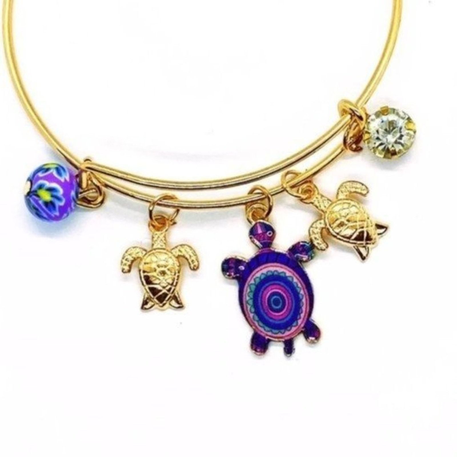 Other Beaded Sea Turtle Charm Colorful Bangle Bracelet Size ONE SIZE - 6 Thumbnail