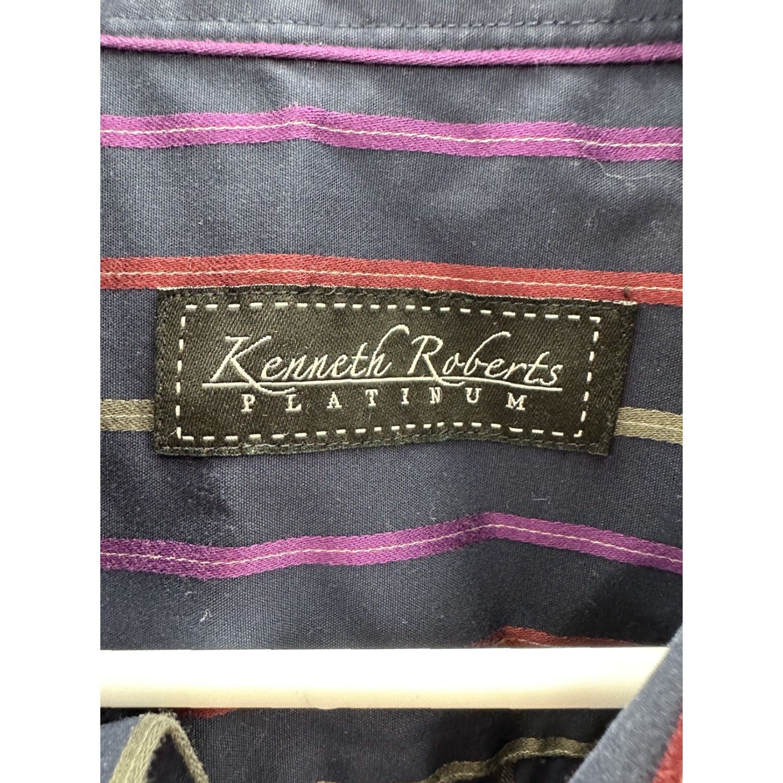 Vintage Kenneth Roberts Platinum Mens Shirt XL Blue Striped Long Sleeve Button-Up Cotton Size US XL / EU 56 / 4 - 5 Thumbnail
