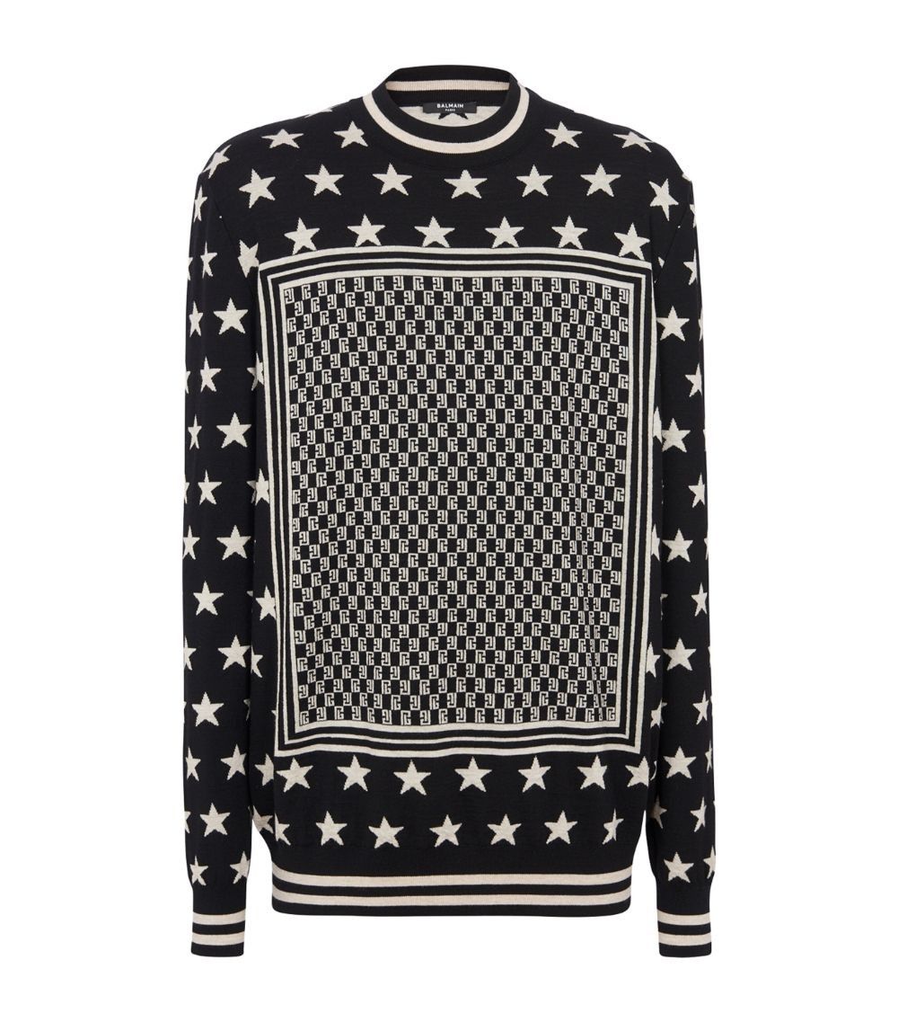 Balmain o1s1wg110125 Mini Monogram Stars Sweater in White Black Size US L / EU 52-54 / 3 - 1 Thumbnail