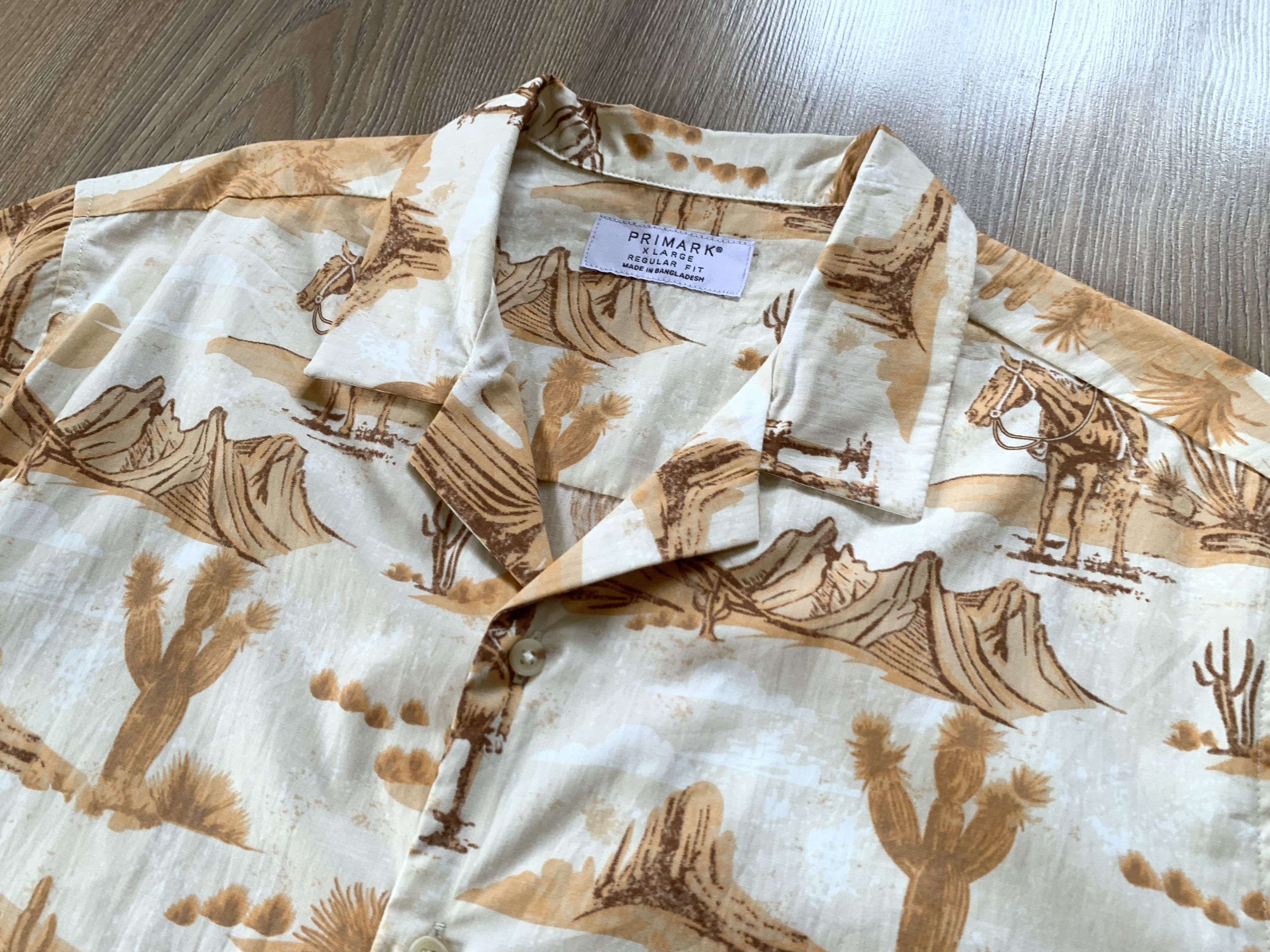 Primark Primark Regular Fit New Beige Cotton Hawaiian Shirt Size US XL / EU 56 / 4 - 4 Thumbnail