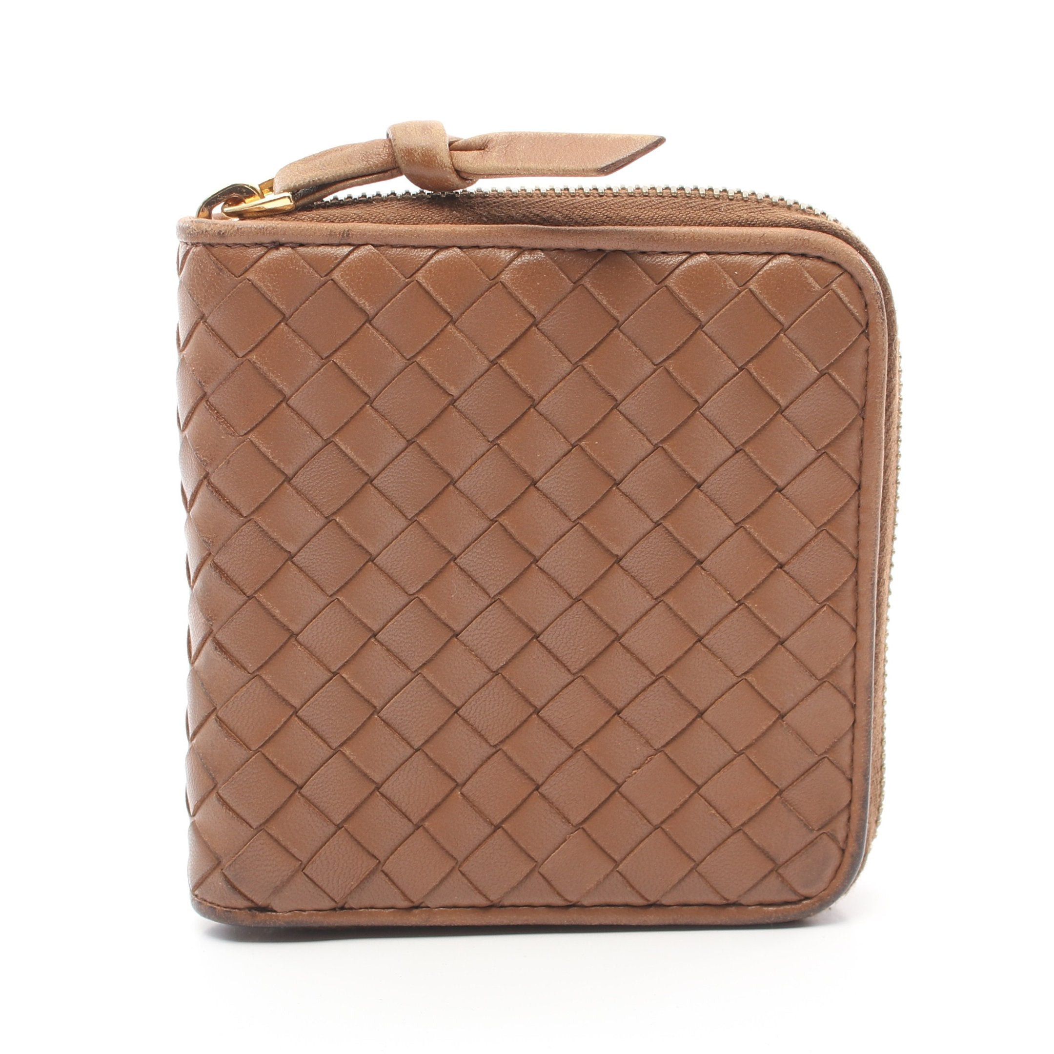 Bottega Veneta Bottega Veneta Intrecciato Round Zipper Bifold Wallet Leather Brown Size ONE SIZE - 1 Thumbnail