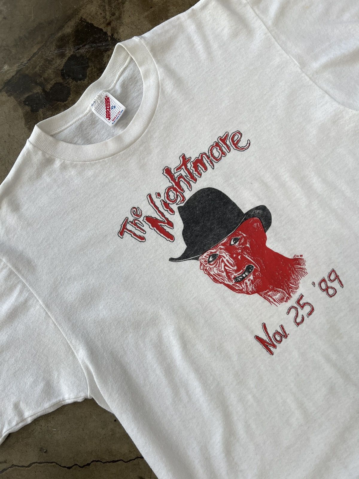 image of Vintage Freddy Krueger The Nightmare Band 80's Tee Sz. XL in White, Men's