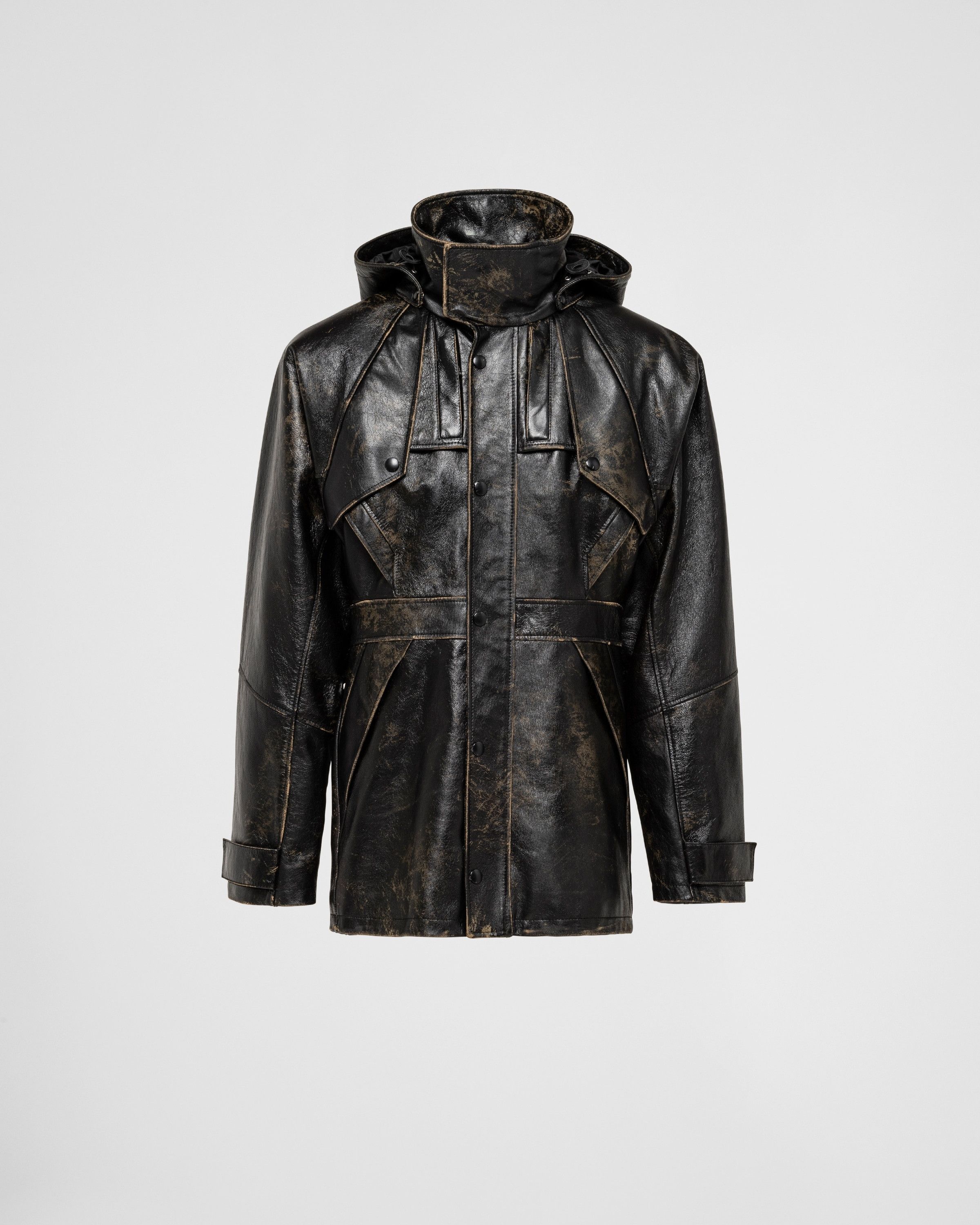 Prada o1bcso1str1025 Leather Caban Jacket in Black Size US M / EU 48-50 / 2 - 1 Thumbnail