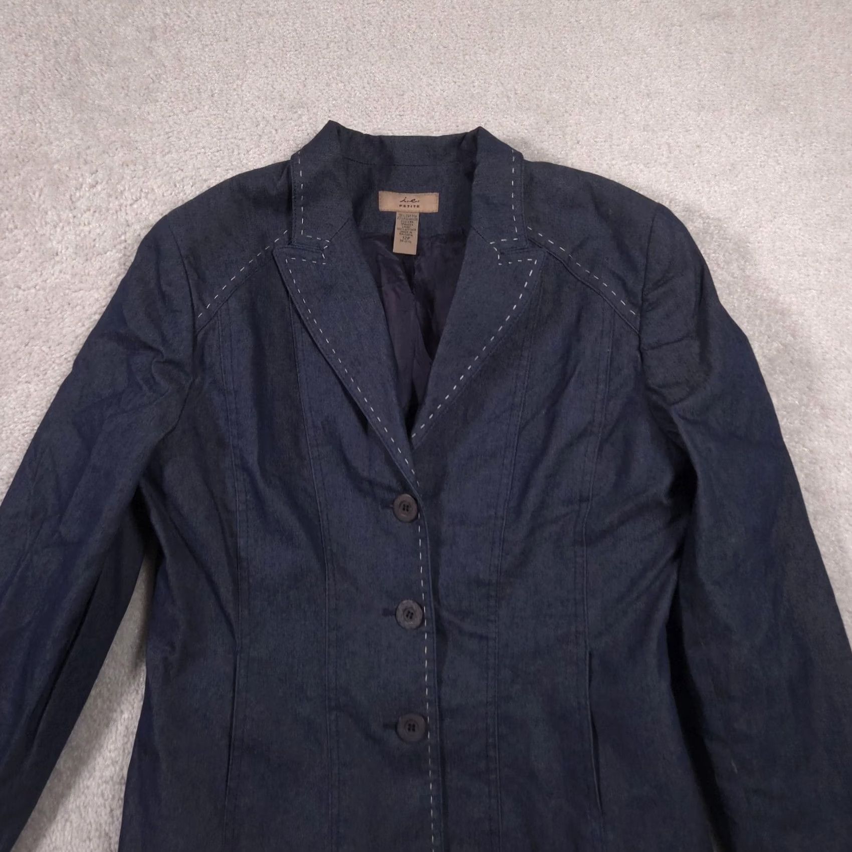 Vintage VINTAGE i.e. Blazer Womens 12P Blue Denim Three Button Lined Petite Jacket Career Size XL / US 12-14 / IT 48-50 - 2 Thumbnail