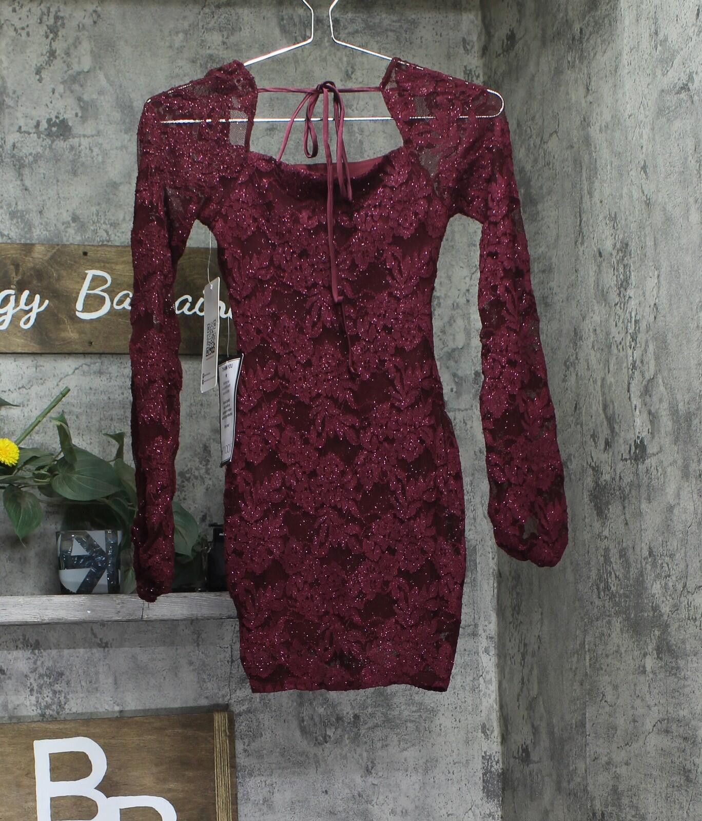 Other Nwt Emerald Sundae Lace Open Back Mini Dress Dark Red 2xs Size XXS / US 00 / IT 34 - 2 Thumbnail