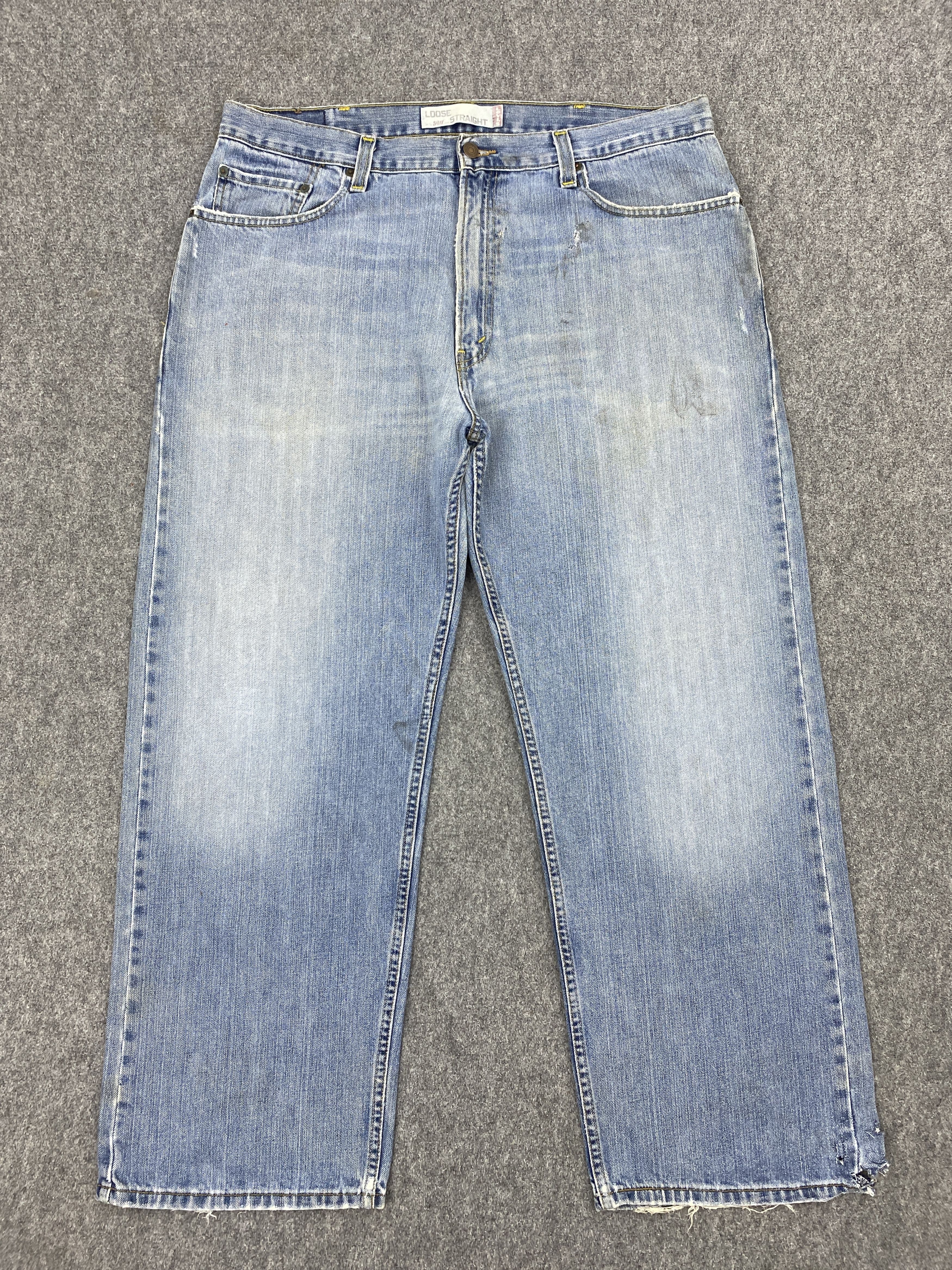 image of Levis 569 Stone Washed Jeans in Blue Denim, Men's (Size 38)