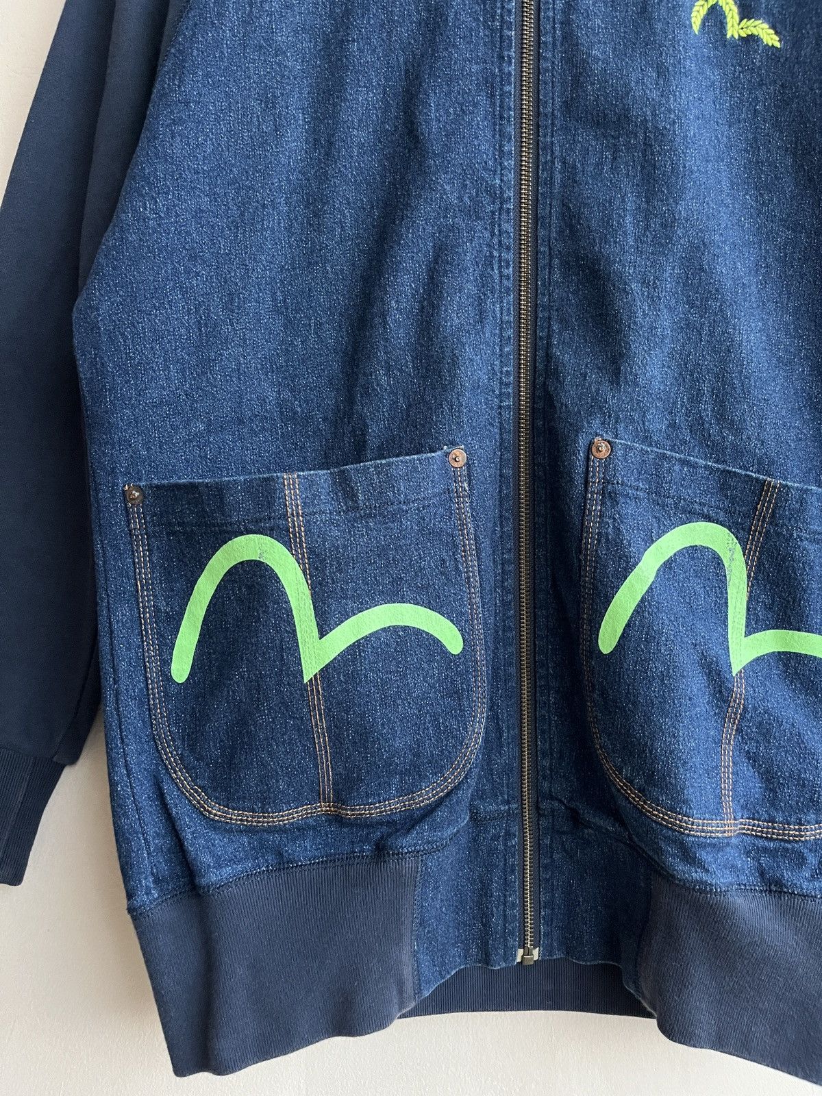 Evisu × Japanese Brand RARE EVISU SEAGULL STRETCH DENIM FLEECE ZIP HOOD JACKET Size US S / EU 44-46 / 1 - 7 Thumbnail