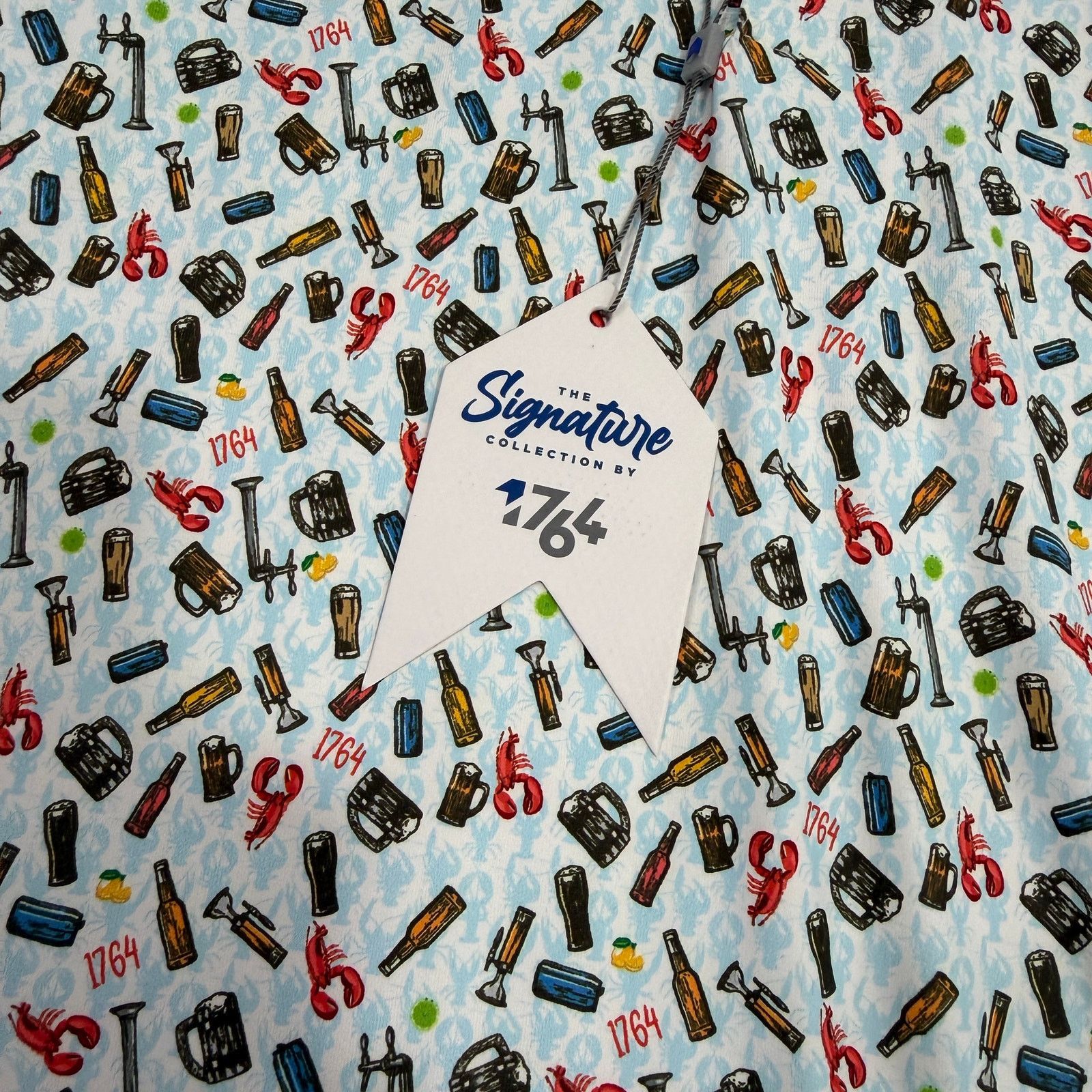 Vintage 1764 Polo Shirt Extra Large Blue Lobster Beer All Over Print Size US XL / EU 56 / 4 - 5 Thumbnail