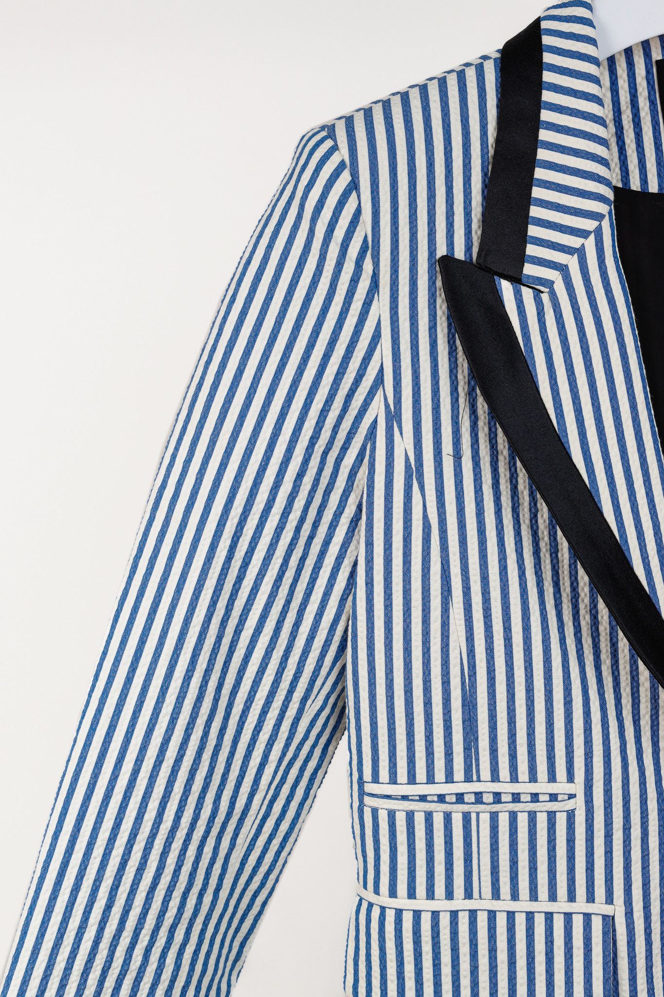SMYTHE Smythe Blue Seersucker Striped Taped Peak Lapel Blazer Size M / US 6-8 / IT 42-44 - 5 Thumbnail