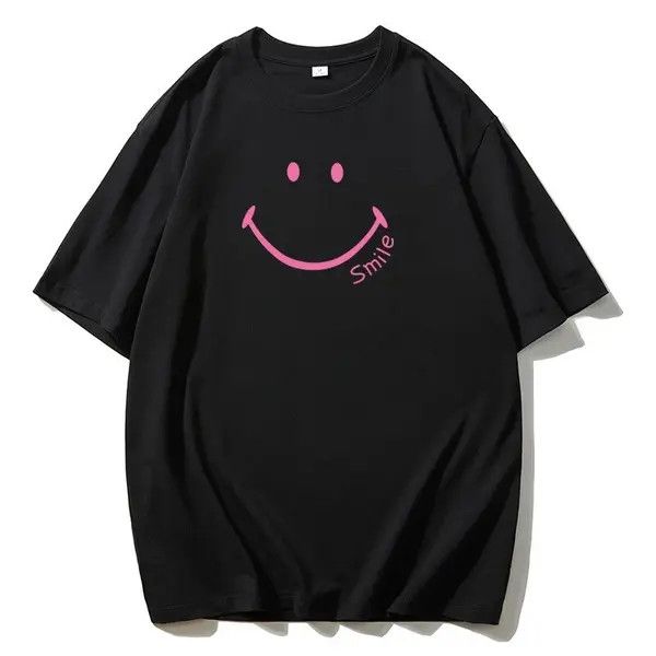 Line Smile Print T-Shirts Women Summer Plus Size