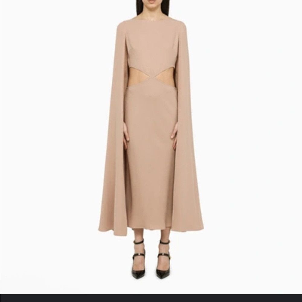 Valentino New | Valentino CAPE-EFFECT CUTOUT SILK MIDI DRESS IN BEIGE Size M / US 6-8 / IT 42-44 - 2 Thumbnail