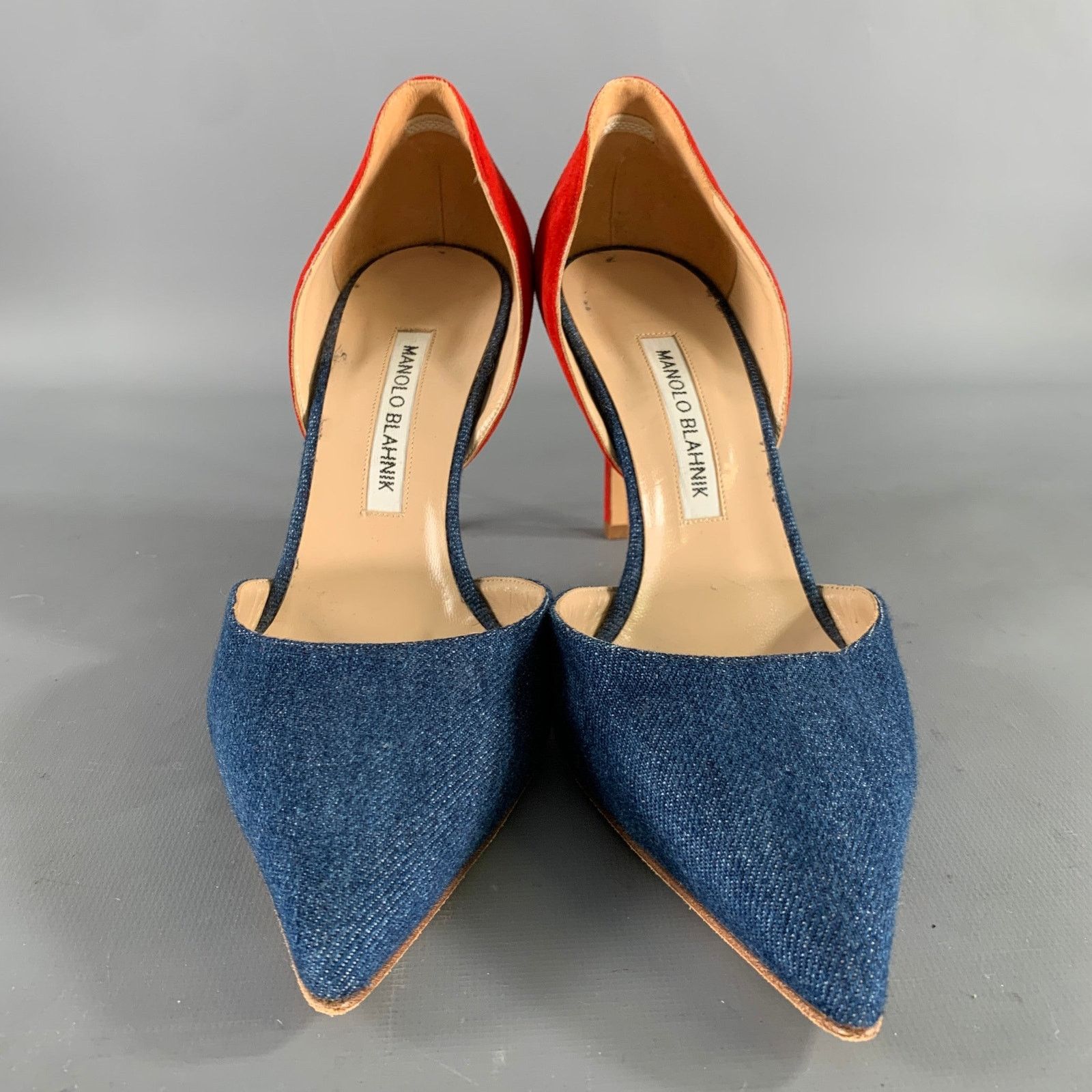 Manolo Blahnik MANOLO BLAHNIK 9.5 Blue Red Suede Two Tone Pointed Toe Pumps Size US 9.5 / IT 39.5 - 4 Thumbnail
