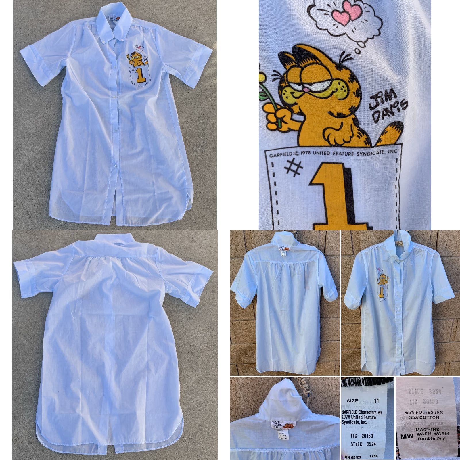 Vintage VINTAGE Flirts Shirt Adult 11 Blue Garfield Cat Nap Nightwear Button Front Collared Short Sleeve Sleepshirt Womens Size L / US 10 / IT 46 - 9 Thumbnail