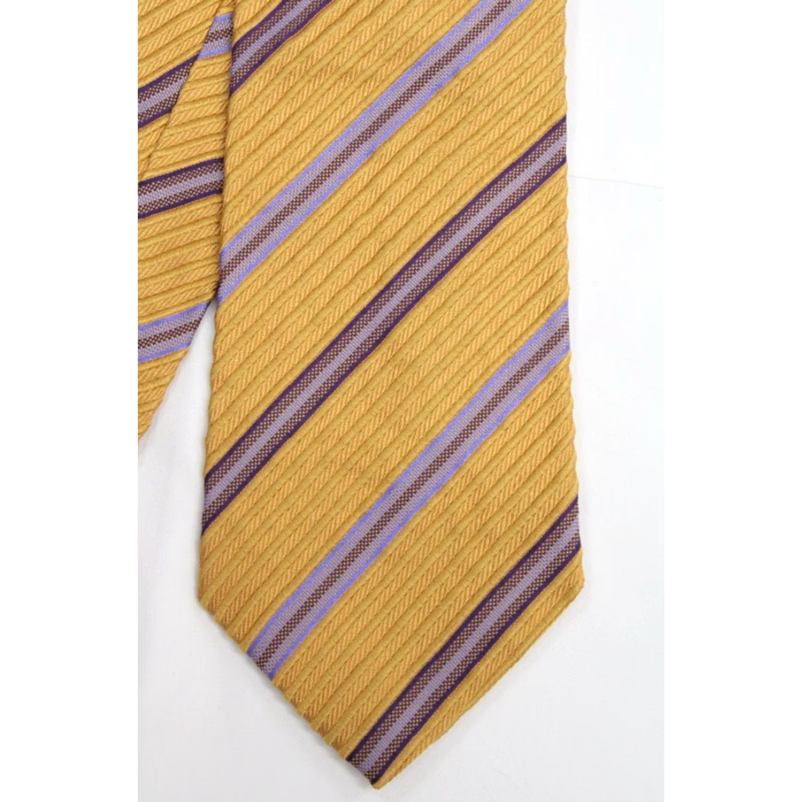 Vintage VINTAGE XMI Platinum Silk Necktie Yellow Gold Stripes Tie Handmade Classic Office Wedding Mens Size ONE SIZE - 3 Thumbnail