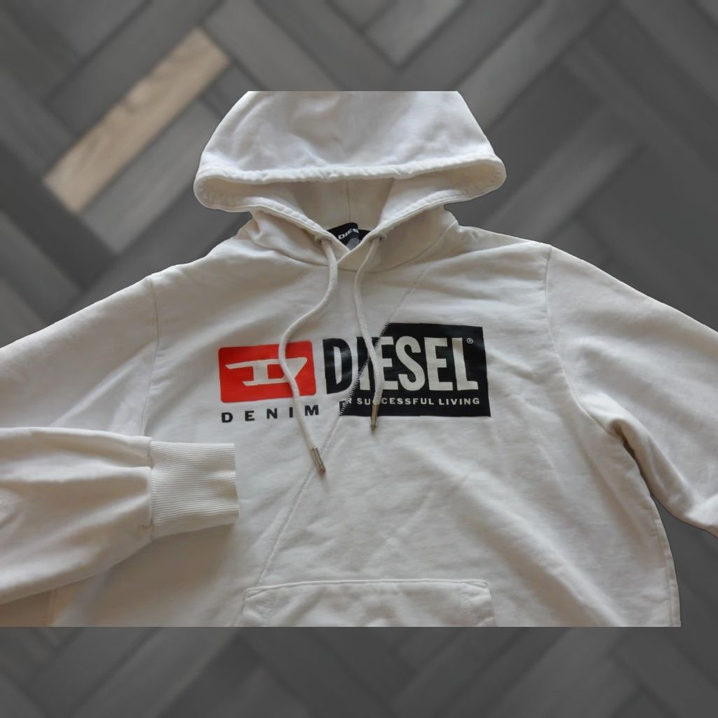 Diesel Diesel Men's Hooded Sweater Size S White Cotton Pullover Hooded Regular Solid Mens Sweater Size US S / EU 44-46 / 1 - 1 Thumbnail