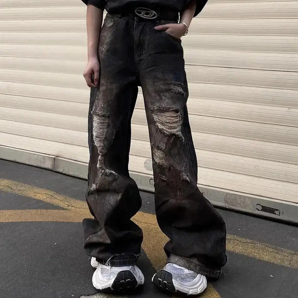 Japanese Brand Hip hop wide leg straight leg ripped jeans Size US 32 / EU 48 - 6 Thumbnail