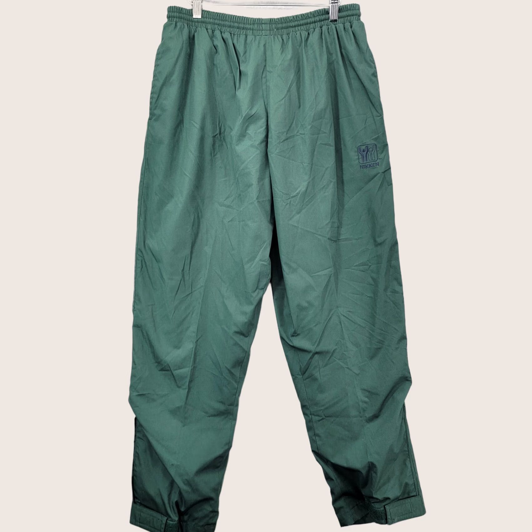 Logo 7 Vintage Nikken pants Mens Large Polyester Cotton Green Logo Track windbreaker Size US 33 - 1 Thumbnail