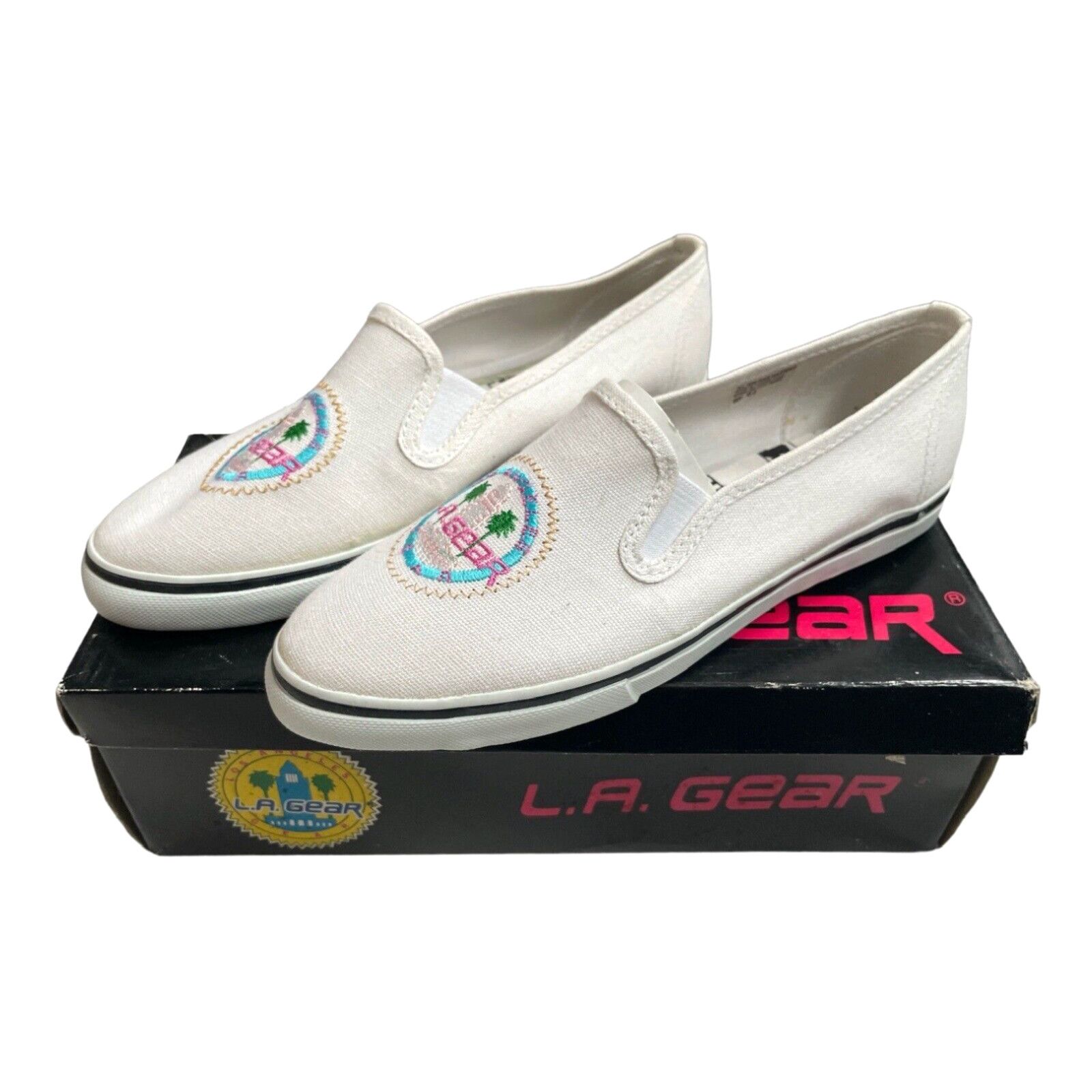 image of Vintage La Gear Seal Beach Slip On Sneakers Womens Size 6.5 Deadstock 80's Nib in White