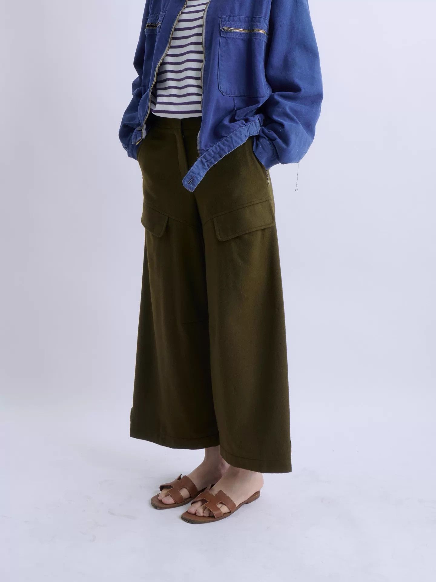 Sportmax SPORTMAX Wool Wide Leg Cargo Pants with Velcro Cuffs Size 24" / US 00 / IT 34 - 2 Thumbnail
