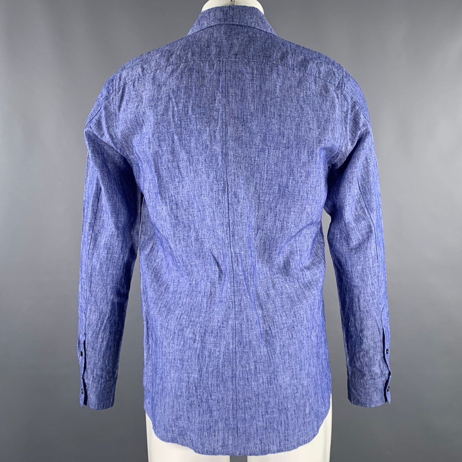 Attachment M Blue Heather Linen Cotton Button Up Long Sleeve Shirt Size US M / EU 48-50 / 2 - 3 Thumbnail