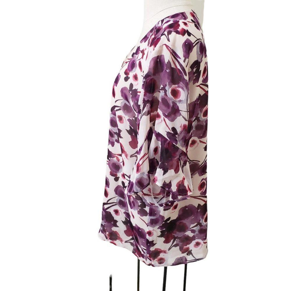 Calvin Klein CT420 Calvin Klein Ladies Purple & Beige Floral Blouse L Size L / US 10 / IT 46 - 4 Thumbnail