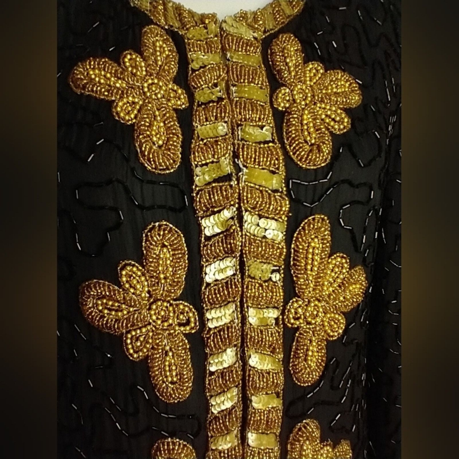 Vintage KAZAR BEADED sequin gold black silk long EVENING JACKET coat Size S / US 4 / IT 40 - 9 Thumbnail