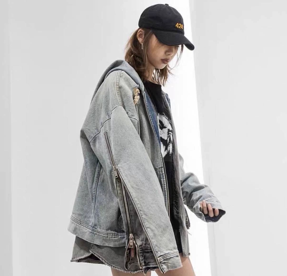 424 424 On Fairfax SS16 Distressed Denim Hooded Jacket Size US L / EU 52-54 / 3 - 8 Thumbnail