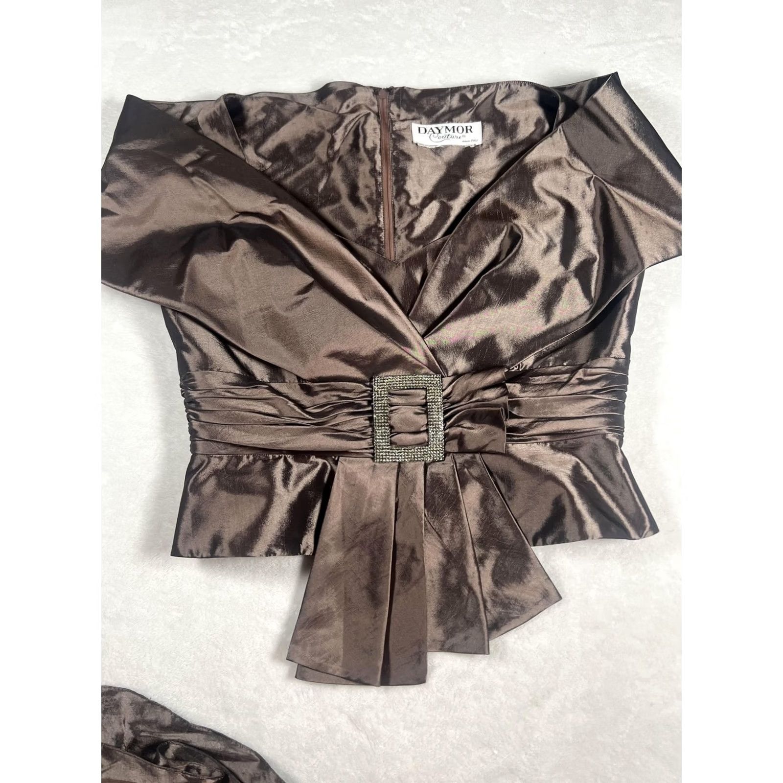 Vintage VINTAGE? No. Satin Formal 2 Piece Set Womens Medium Brown Top Skirt Rhinestone Belted Maxi Size M / US 6-8 / IT 42-44 - 2 Thumbnail