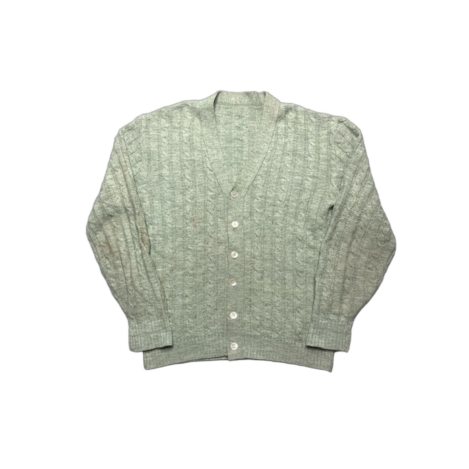 Vintage VINTAGE 60s cardigan sweater cable knit wool blend button front mint green large Cardigan Men L Green Knit Wool 60s Buttons Mens Size US L / EU 52-54 / 3 - 1 Thumbnail