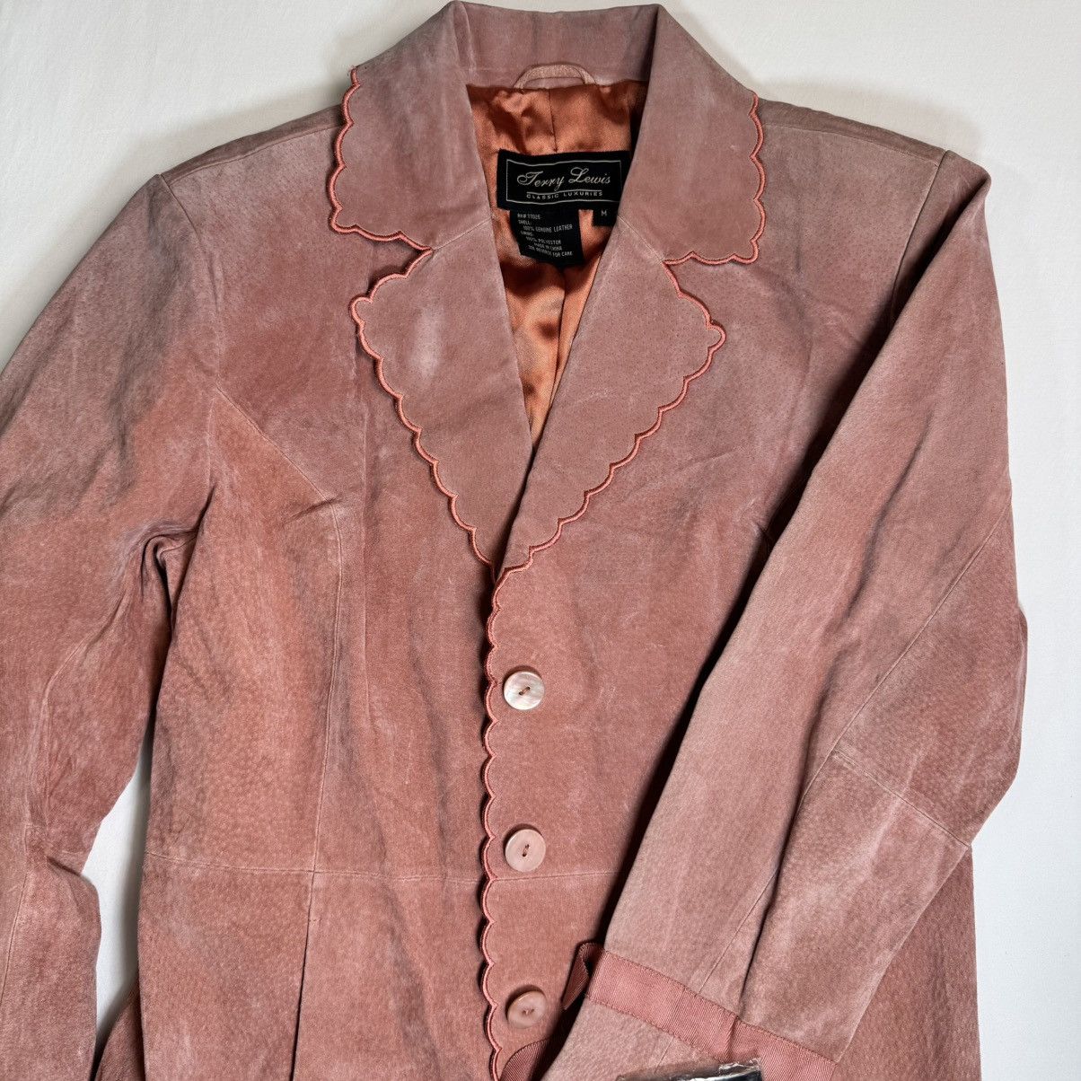 Vintage vtg 90s terry lewis pink suede jacket medium scallop trim Size M / US 6-8 / IT 42-44 - 3 Thumbnail