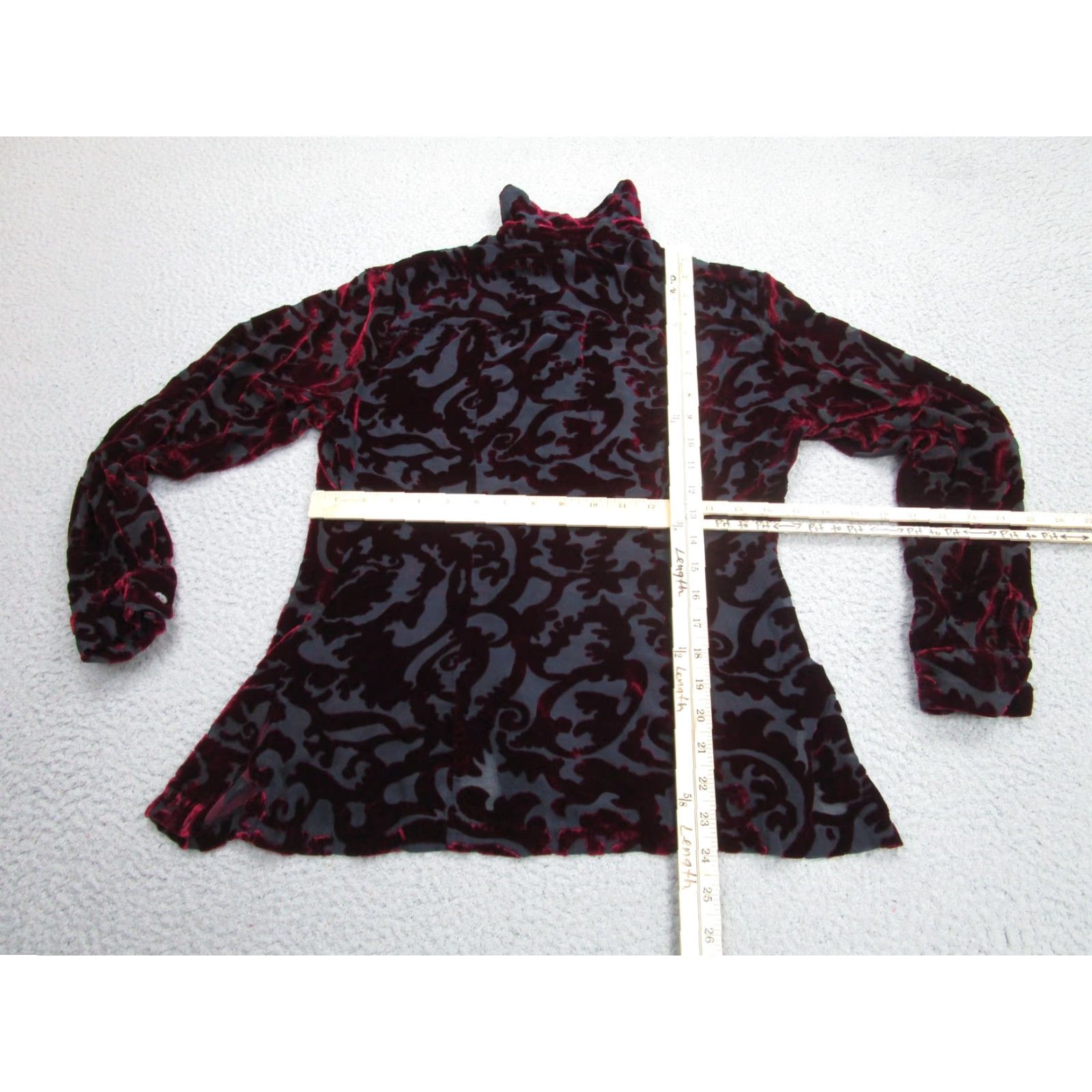 Merona VINTAGE Merona Shirt Womens XS Red Burnout Velvet Floral Sheer y2k Whimsigoth Fairy Boho Size XS / US 0-2 / IT 36-38 - 7 Thumbnail
