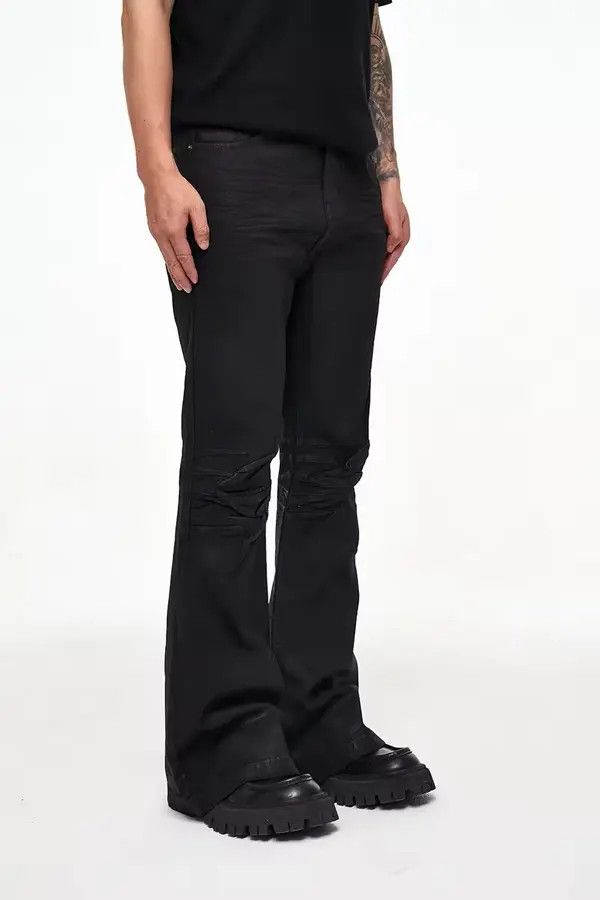 Japanese Brand Hazaki x Miku Vinyl Coated Crease Denim Flared Jeans Size US 34 / EU 50 - 3 Thumbnail