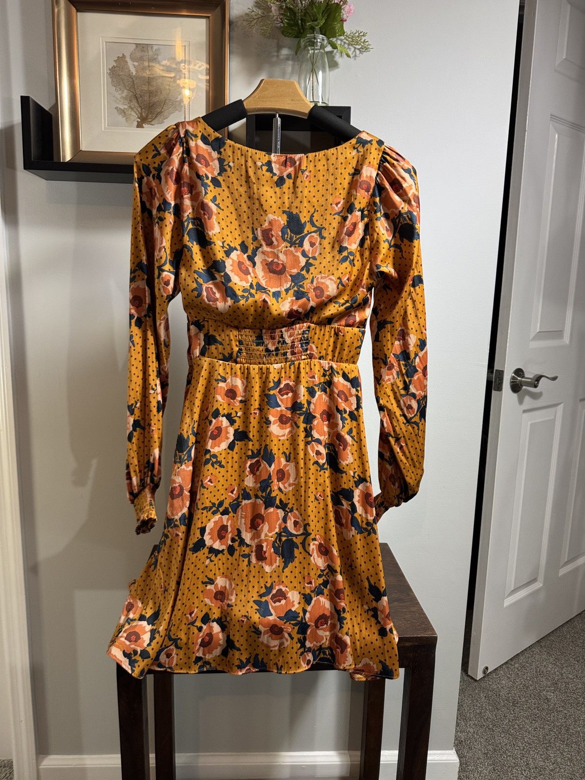 Free People Free People Mustard Floral V-neck Floral Dress Size S / US 4 / IT 40 - 2 Thumbnail