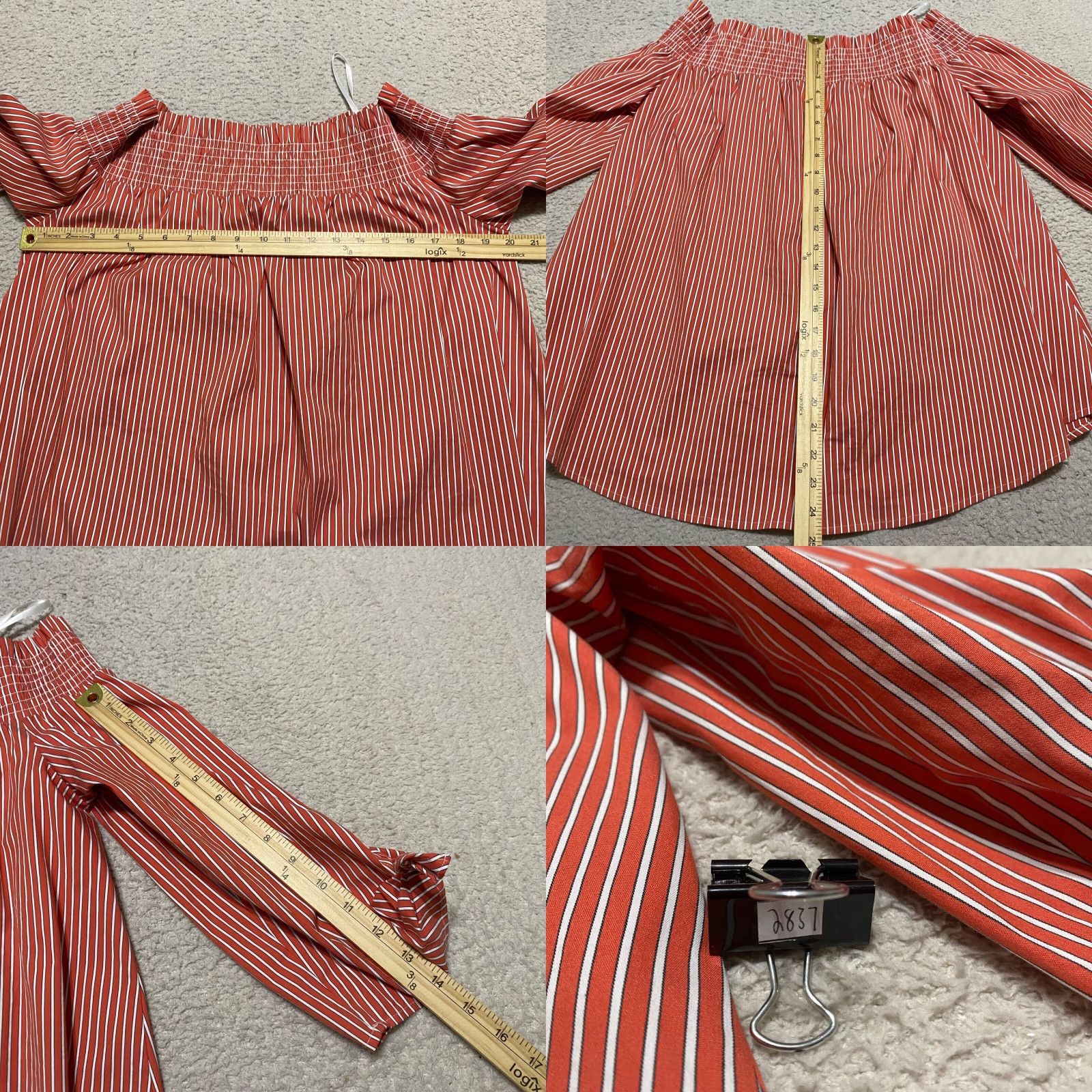 Vintage Chico's Womens Shirt Orange Striped 3/4 Sleeve Off the Shoulder Smocked L Size L / US 10 / IT 46 - 8 Thumbnail