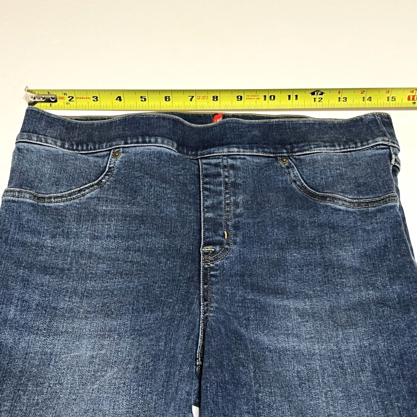 Spanx SPANX Women's Distressed Ankle Skinny High Rise Jeans Size Large Regular Stretch Blue Denim Slimming Raw Hem Size 36" / US 14 / IT 50 - 3 Thumbnail