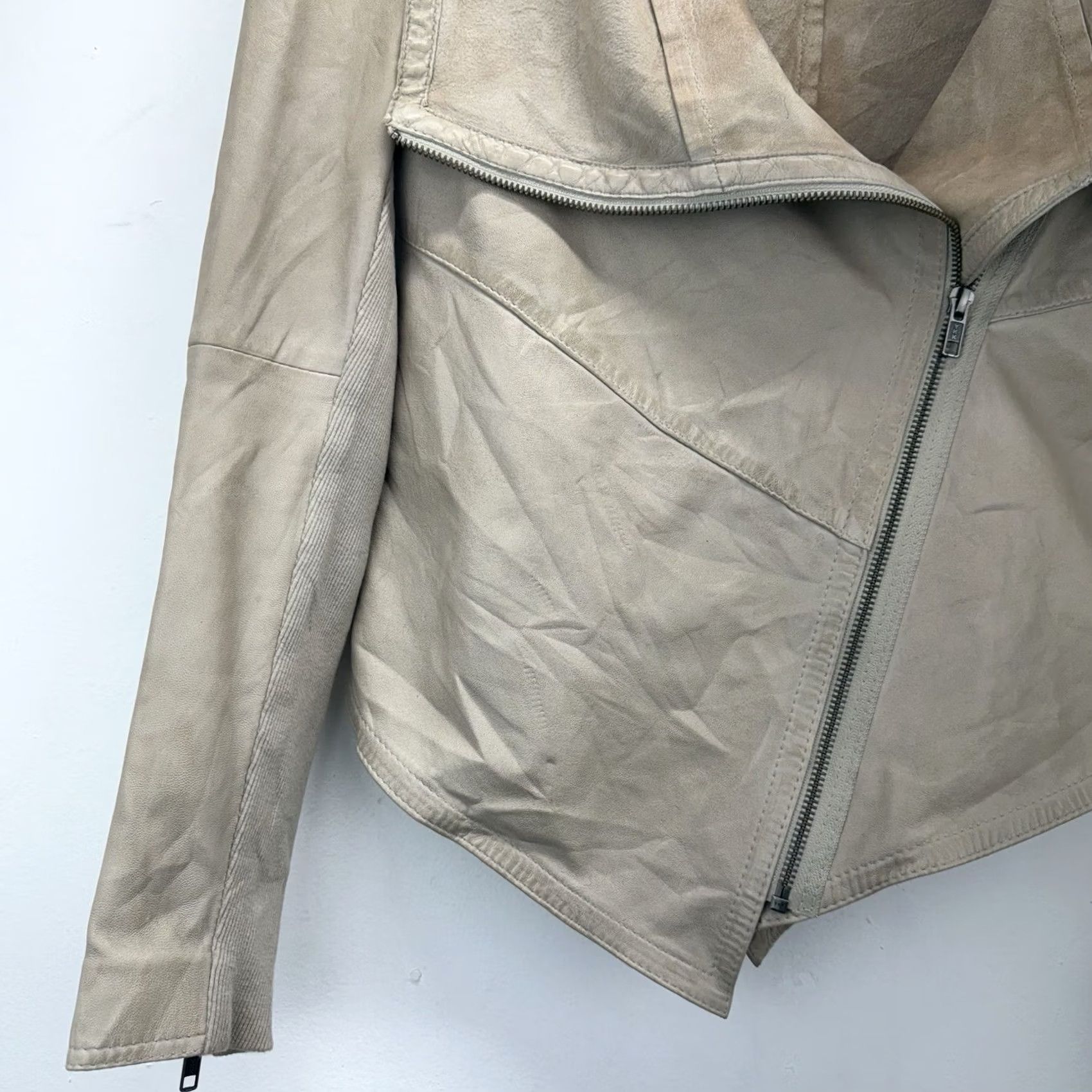 Muubaa Muubaa Jacket Women’s Size 2 Beige Leather Moto Biker Sabina Drizzle Drape Cardi Motorcycle Classic Size XS / US 0-2 / IT 36-38 - 7 Thumbnail