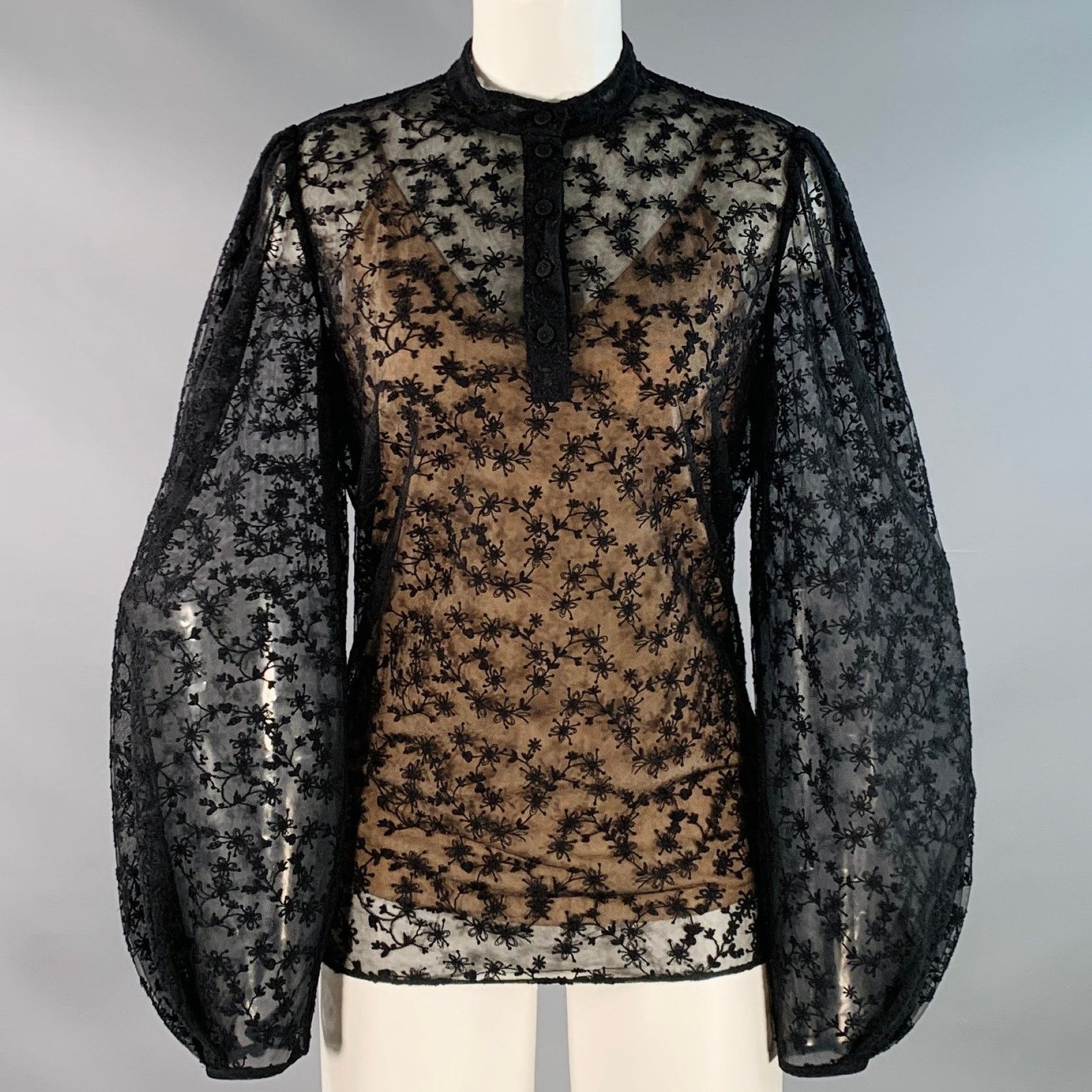 Jason Wu 4 Black Polyamide Lace Collarless Peasant Blouse Size S / US 4 / IT 40 - 1 Thumbnail