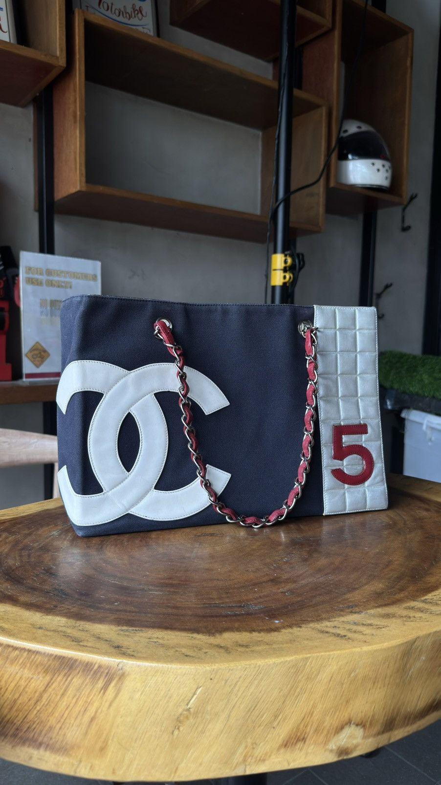 Chanel Chanel Tote “5” in Navy Blue Canvas And Quilted Silver Size ONE SIZE - 1 Thumbnail