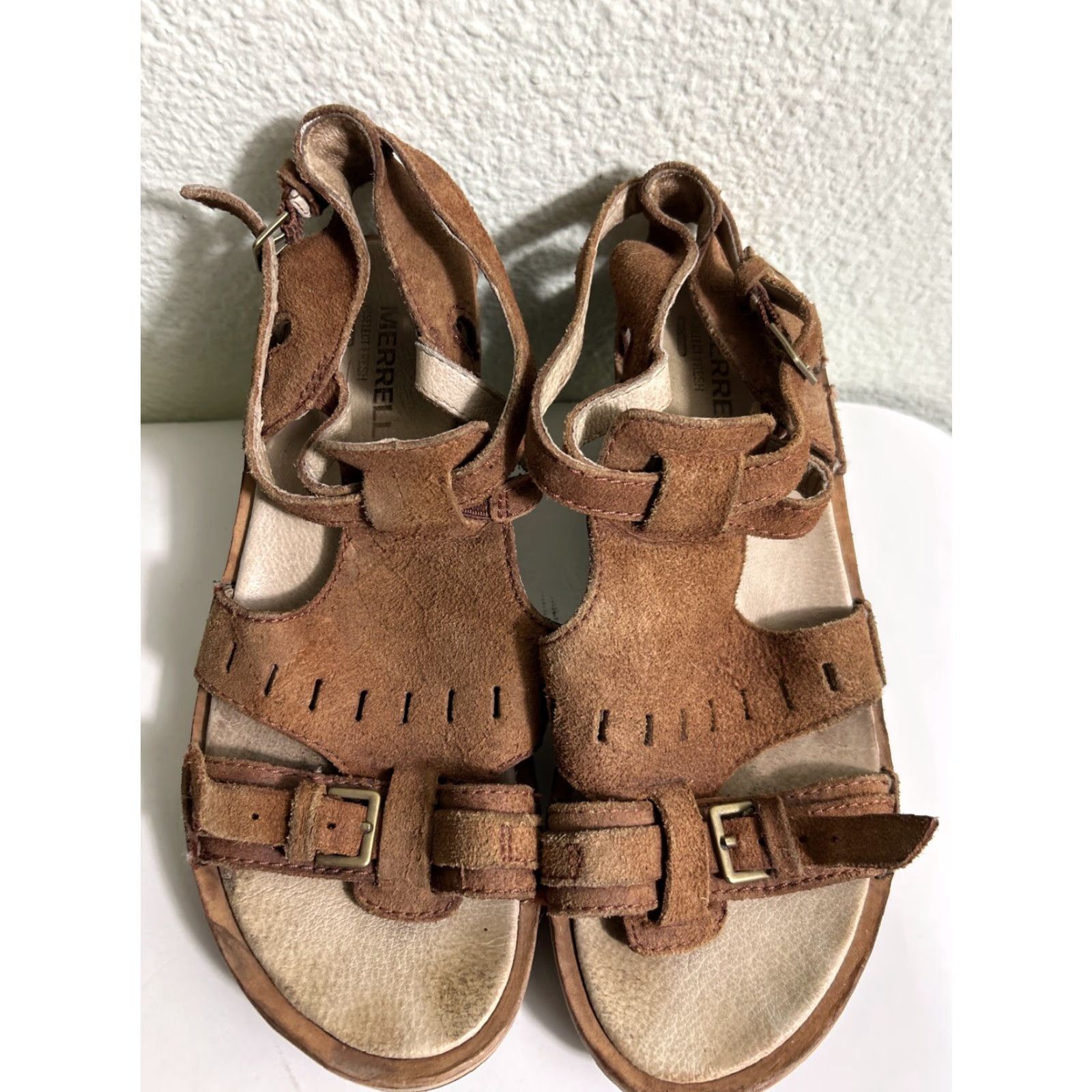 Merrell Merrell Sirah Sandals Prairie Brown Slingback Wedge Womens 9 Leather Upper Rubber Outsole Adjustable Strap/Embroidered Accents Summer Outdoor Size US 9 / IT 39 - 6 Thumbnail