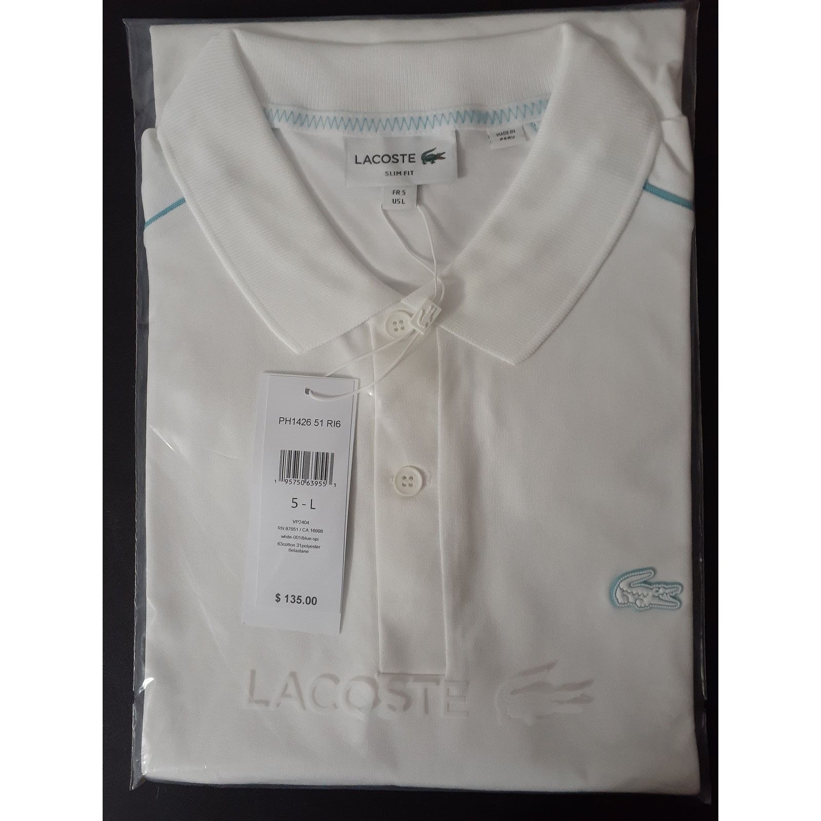 Lacoste Lacoste WHITE Men's Slim Fit Tech Piqué Polo Shirt Large Size US L / EU 52-54 / 3 - 2 Thumbnail