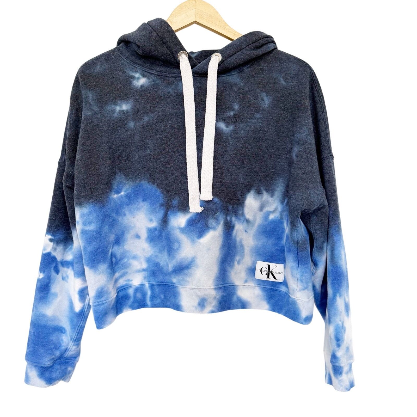 Calvin Klein Calvin Klein Blue Tie Dye Ombre Cropped Hoodie Sz M Size M / US 6-8 / IT 42-44 - 1 Thumbnail