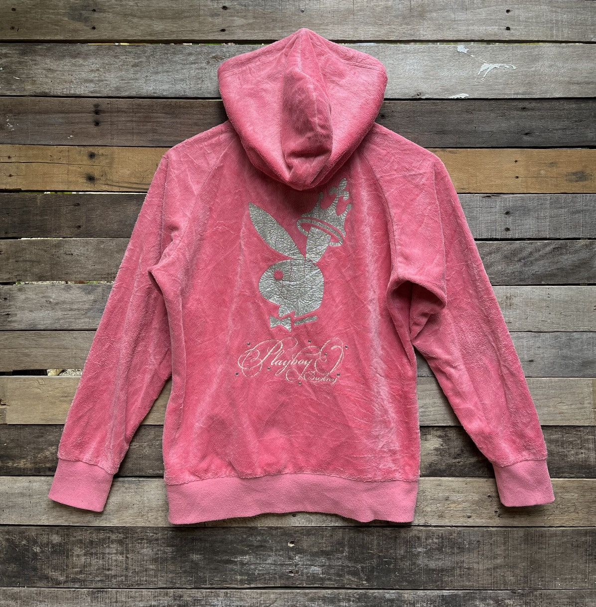 image of Playboy Bunny Zipper Hoodie in Pink, Women's (Size Large)