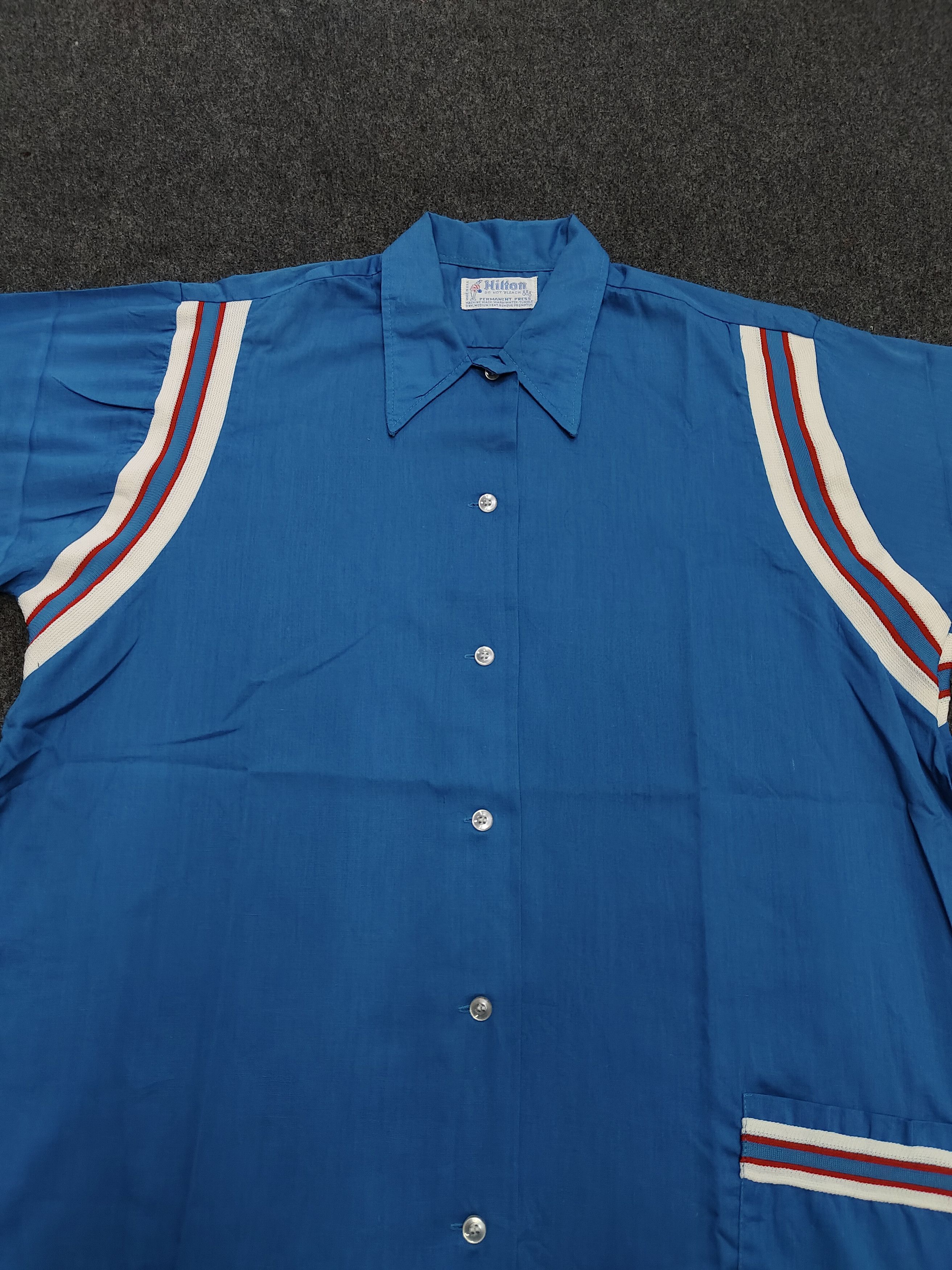 Vintage 70s Hilton🔥 Blue Races Stripe Paneling Bowling Shirt Size US M / EU 48-50 / 2 - 2 Thumbnail