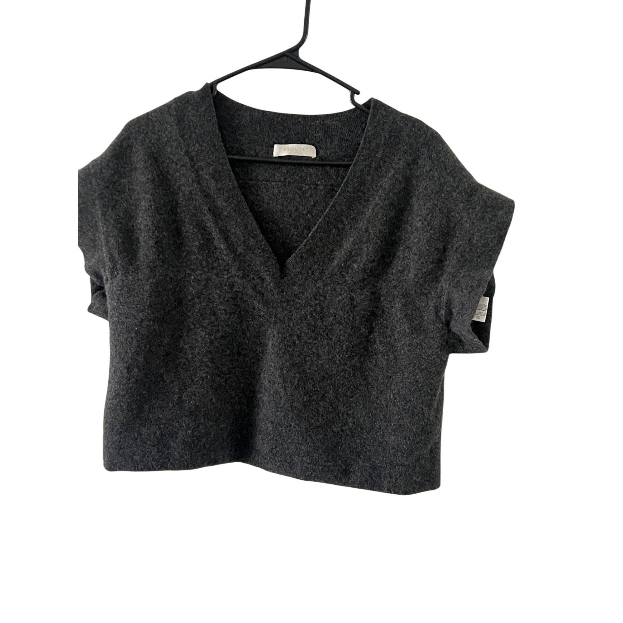 Designer Cashmere Cropped V-Neck Short Sleeve Sweater Top Size L / US 10 / IT 46 - 1 Thumbnail