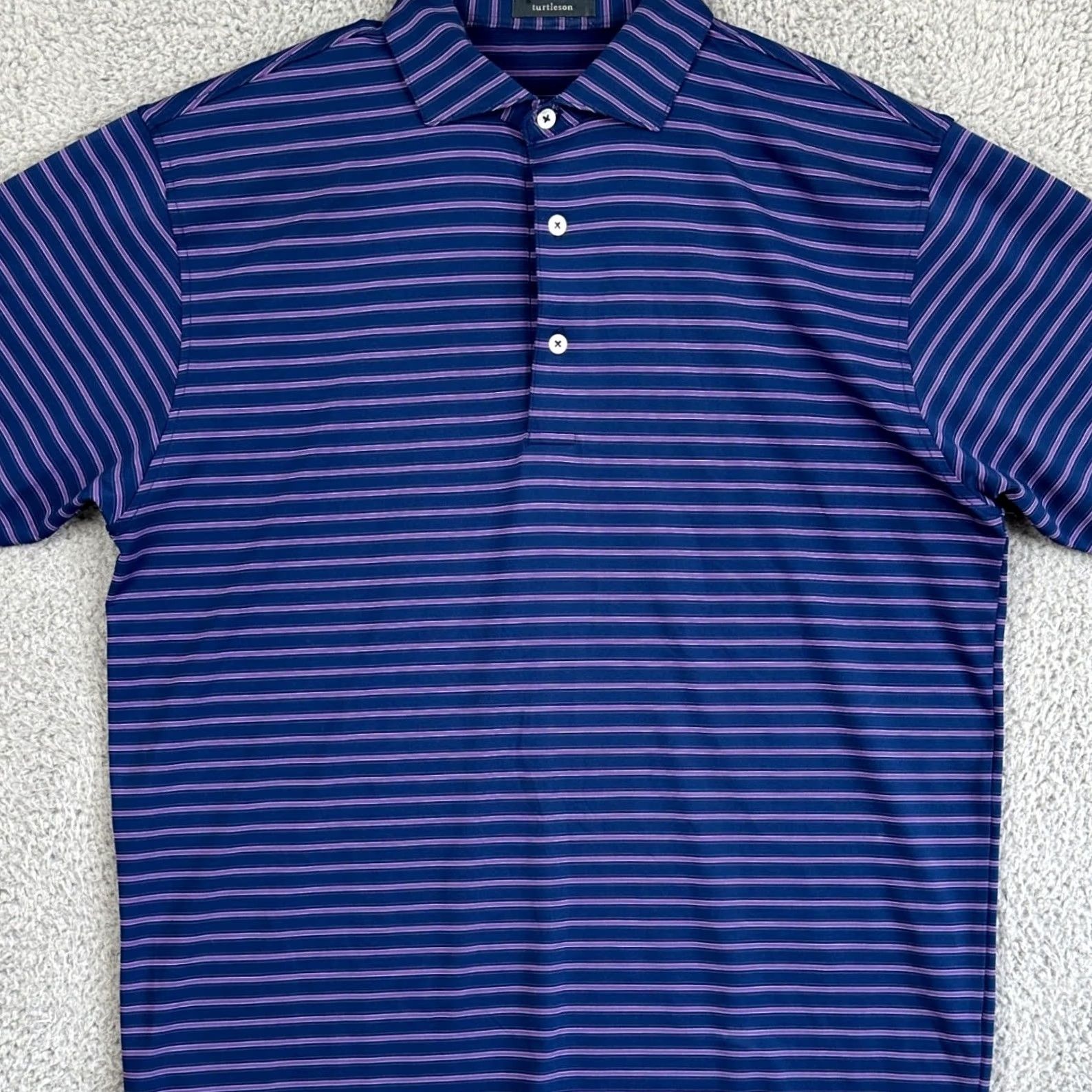 Vintage Turtleson Golf Polo Shirt Mens Medium Blue Purple Stripes Athletic Rugby Stretch Breathable Lightweight Short Sleeve Collared Sports Outdoor Size US M / EU 48-50 / 2 - 2 Thumbnail