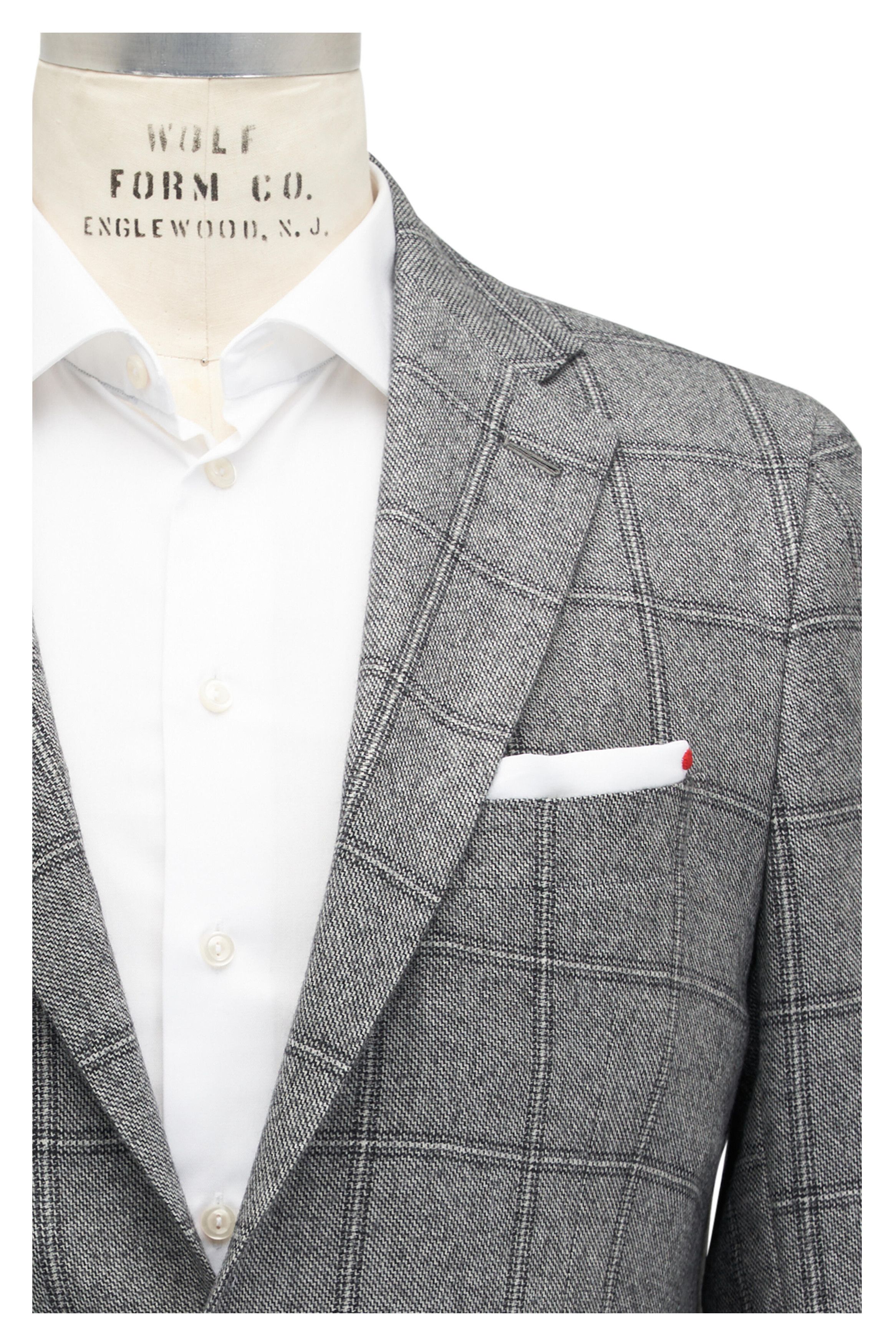 Kiton o1mtch0225 Windowpane Cashmere Sportcoat in Grey Size US XL / EU 56 / 4 - 2 Thumbnail